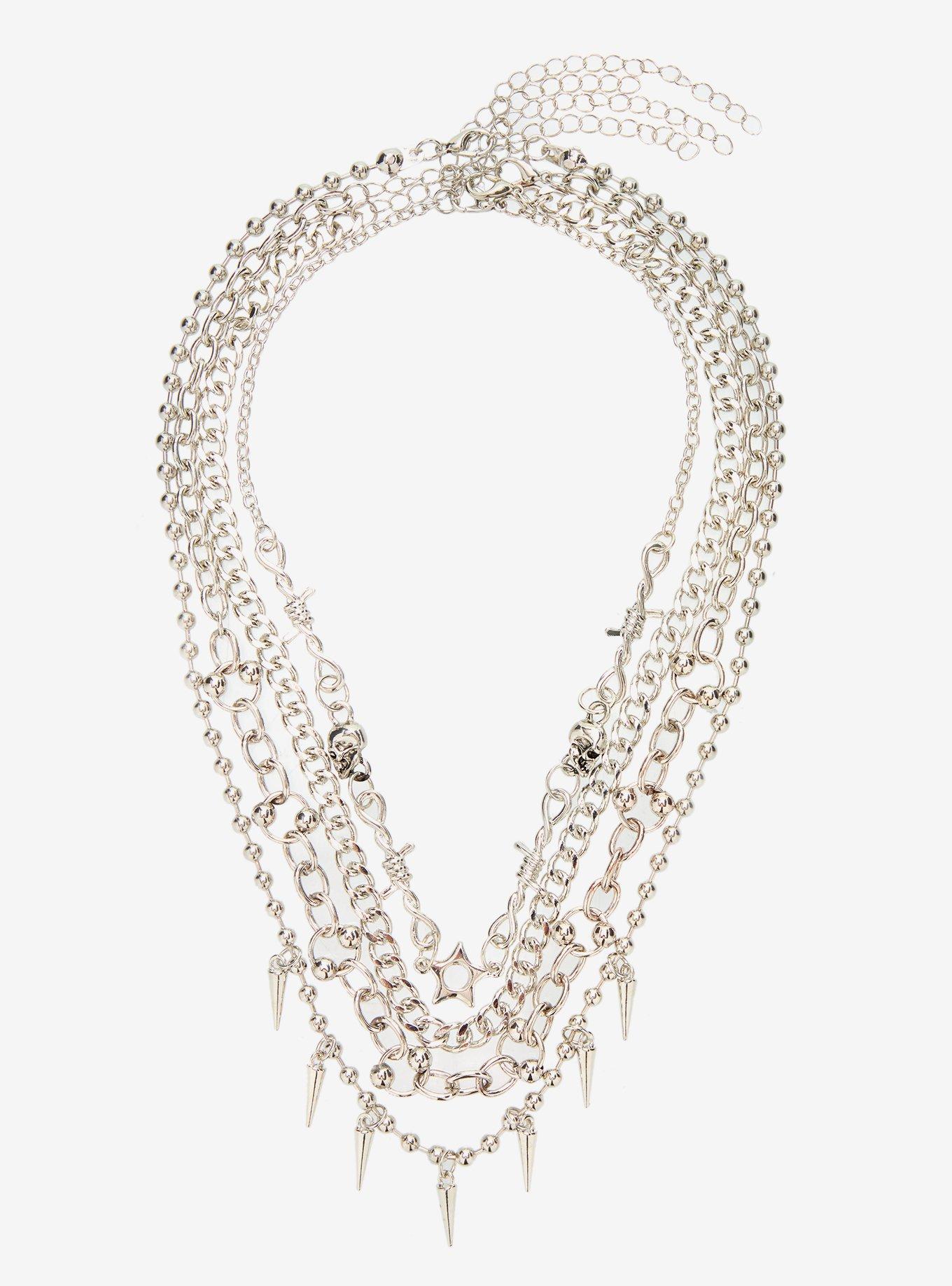 Barbed Wire Star Spike Chain Necklace Set, , hi-res