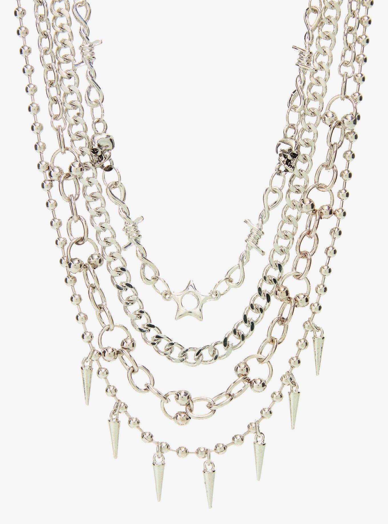 Barbed Wire Star Spike Chain Necklace Set, , alternate