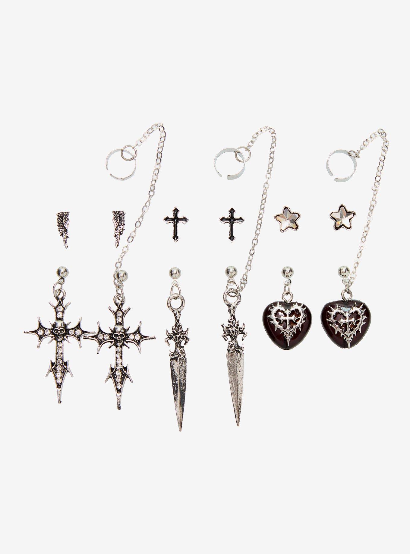 Social Collision Cyber Cross Heart Cuff Earring Set, , hi-res