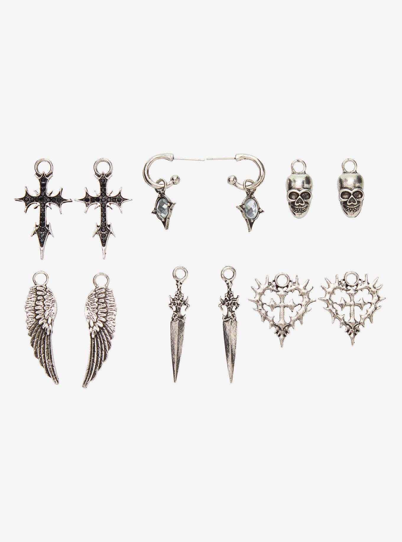 Social Collision Cyber Skull Wing Interchangeable Charm Earring Set, , hi-res