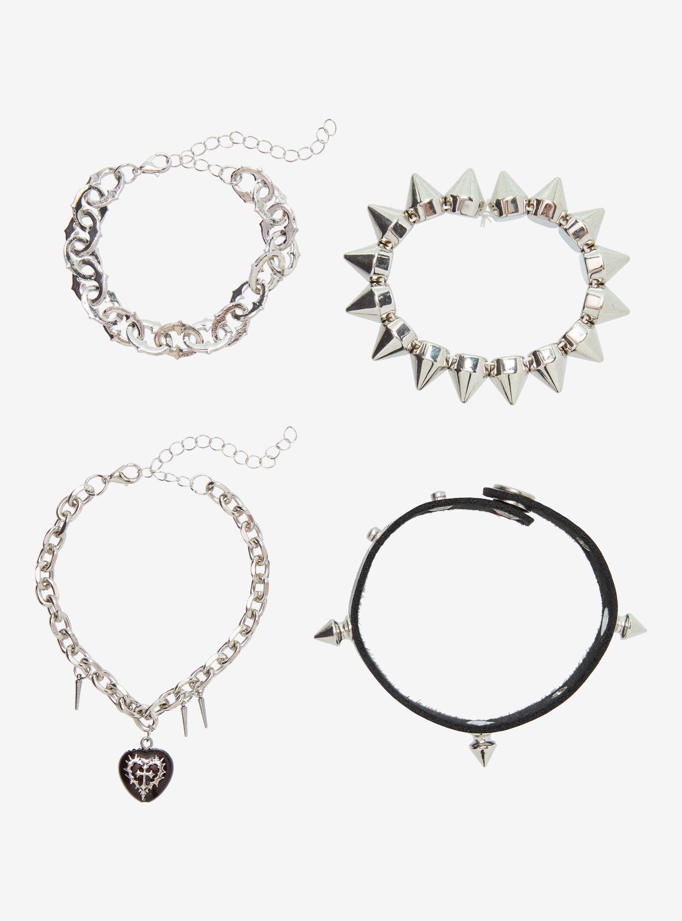 Social Collision Heart Spike Chain Bracelet Set, , hi-res