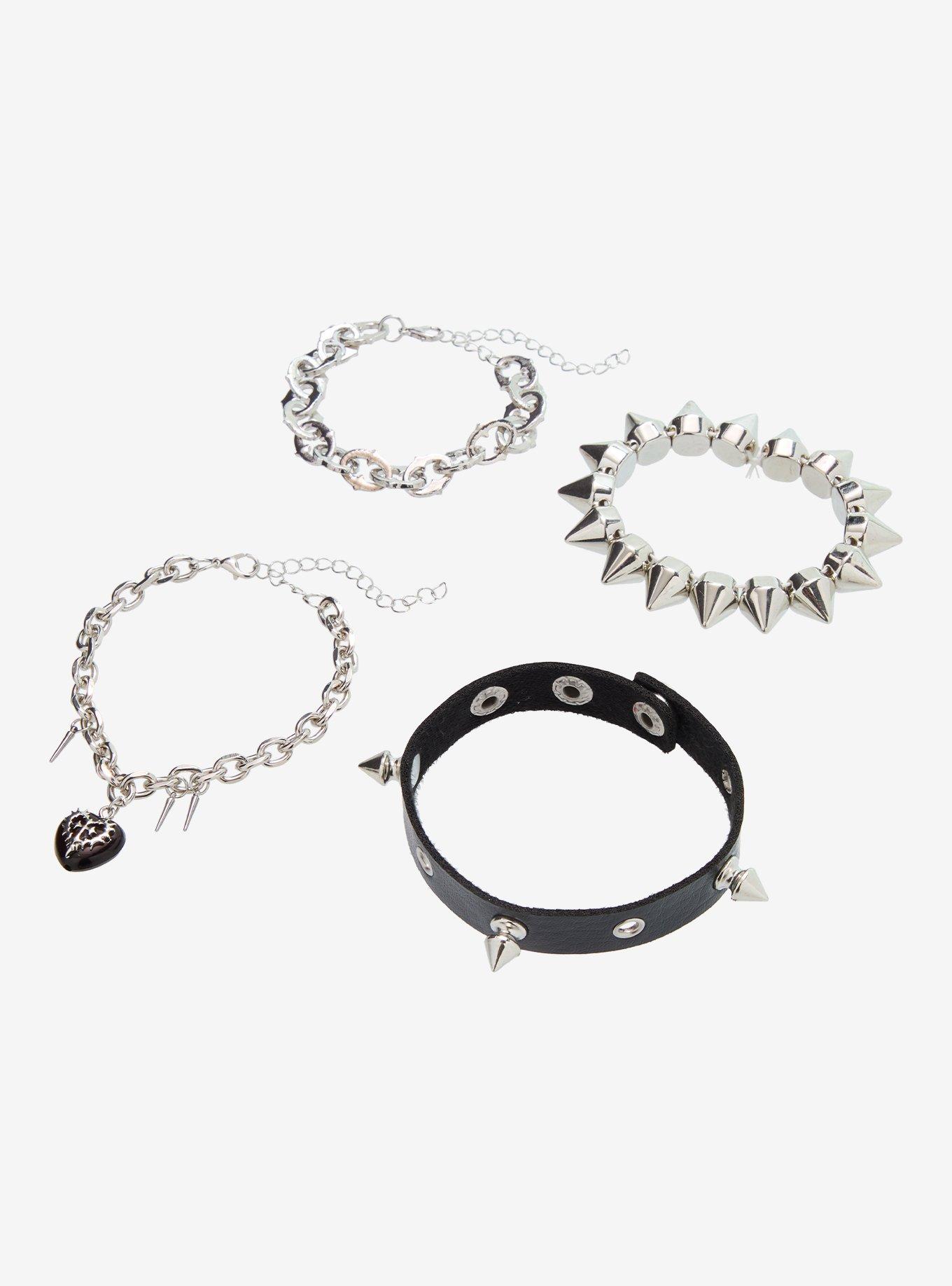 Social Collision Heart Spike Chain Bracelet Set, , alternate