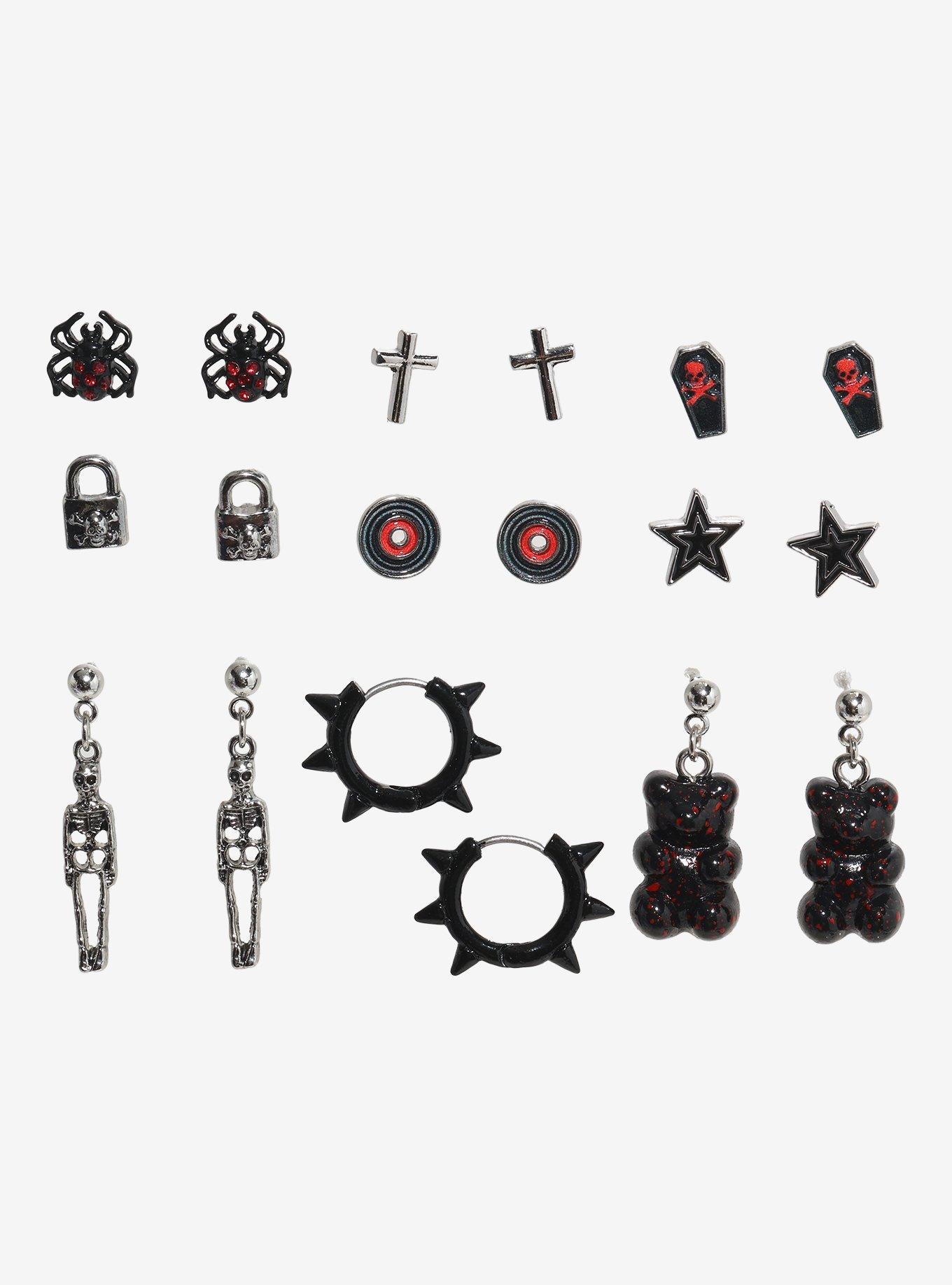 Black & Red Emo Icons Earring Set, , hi-res