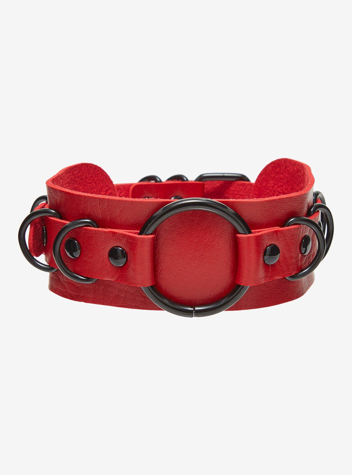 Red Faux Leather O-Ring Choker, , hi-res