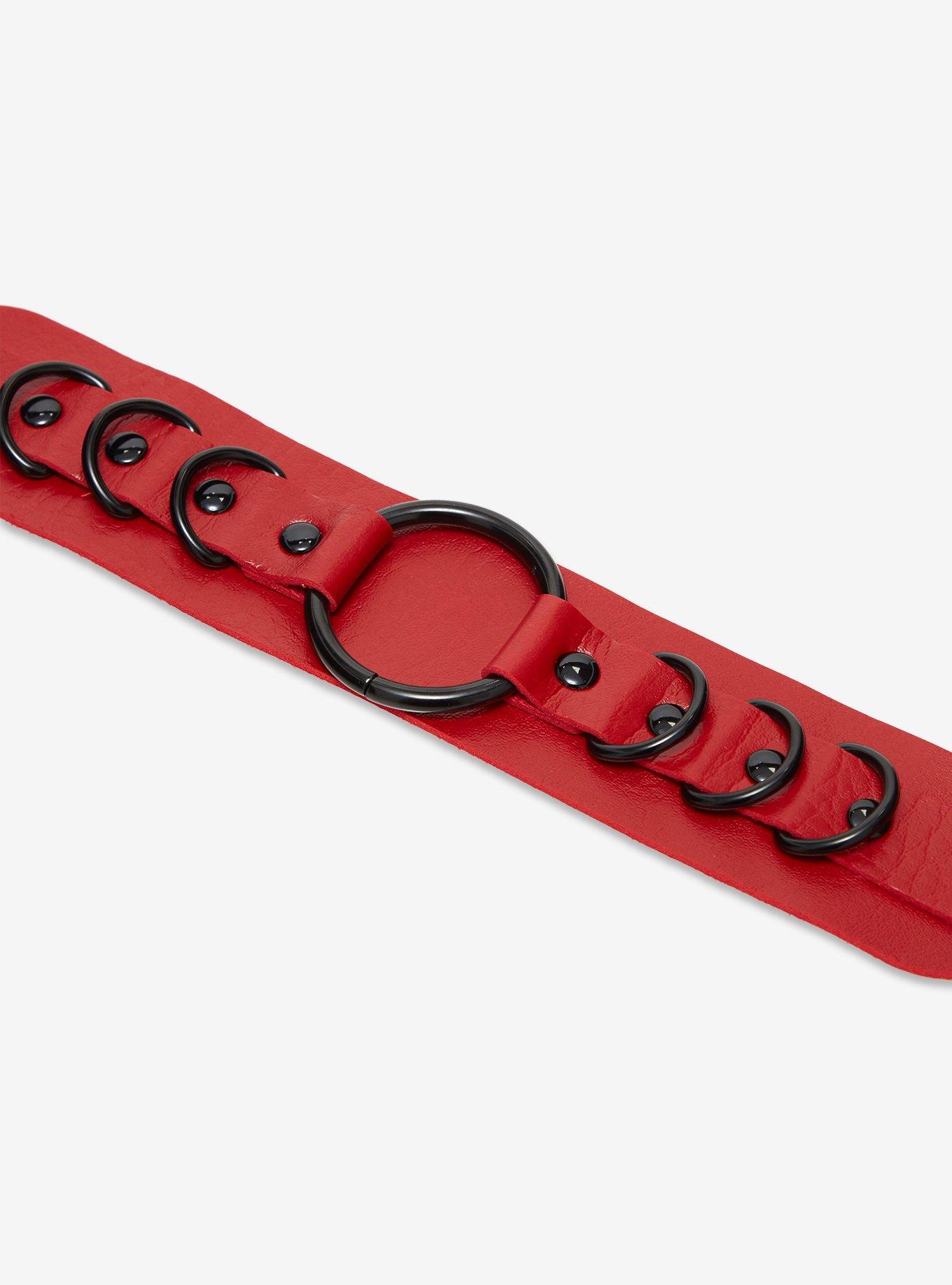 Red Faux Leather O-Ring Choker, , alternate