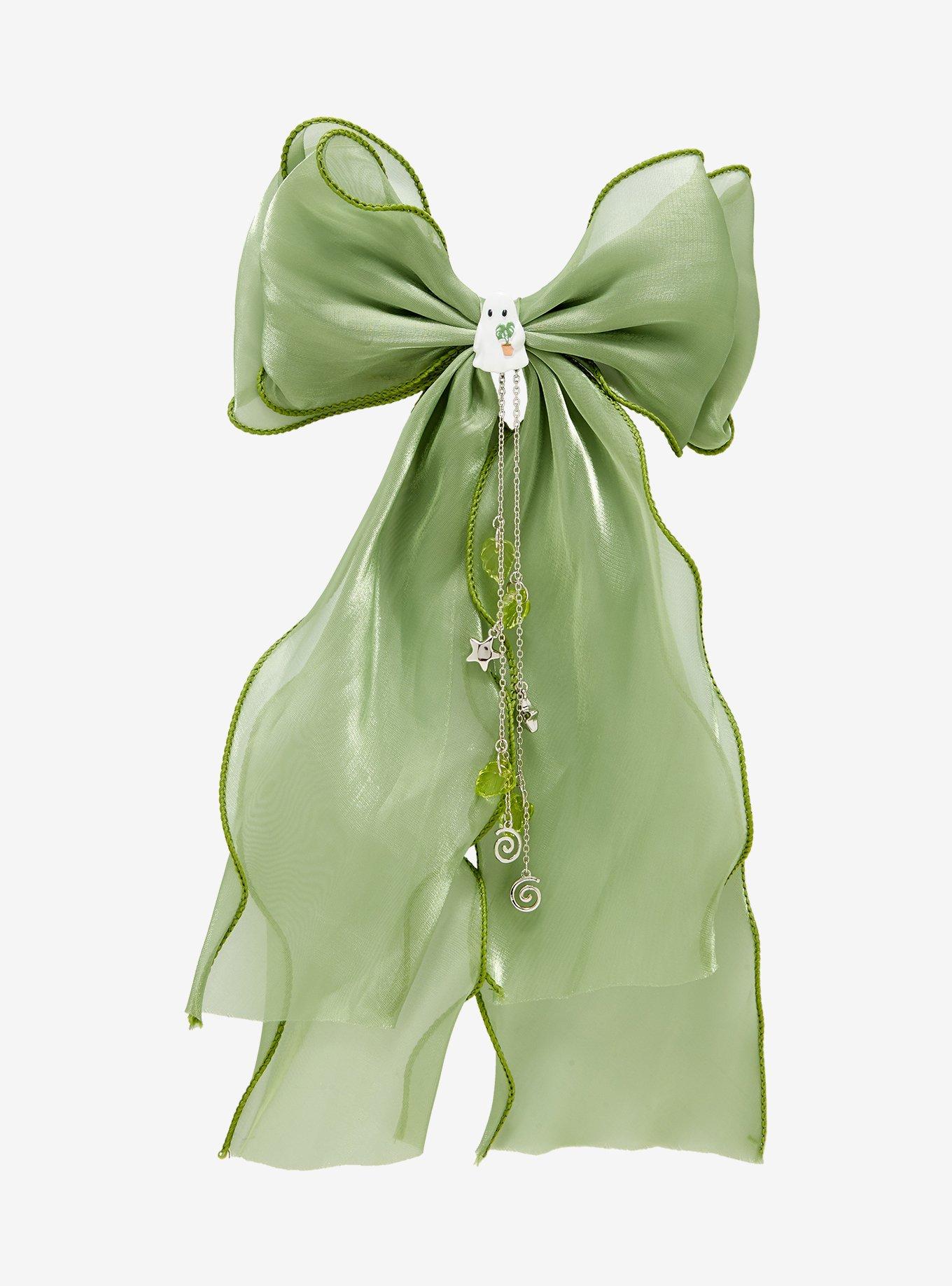 Thorn & Fable Ghost Plant Chain Organza Hair Bow, , hi-res