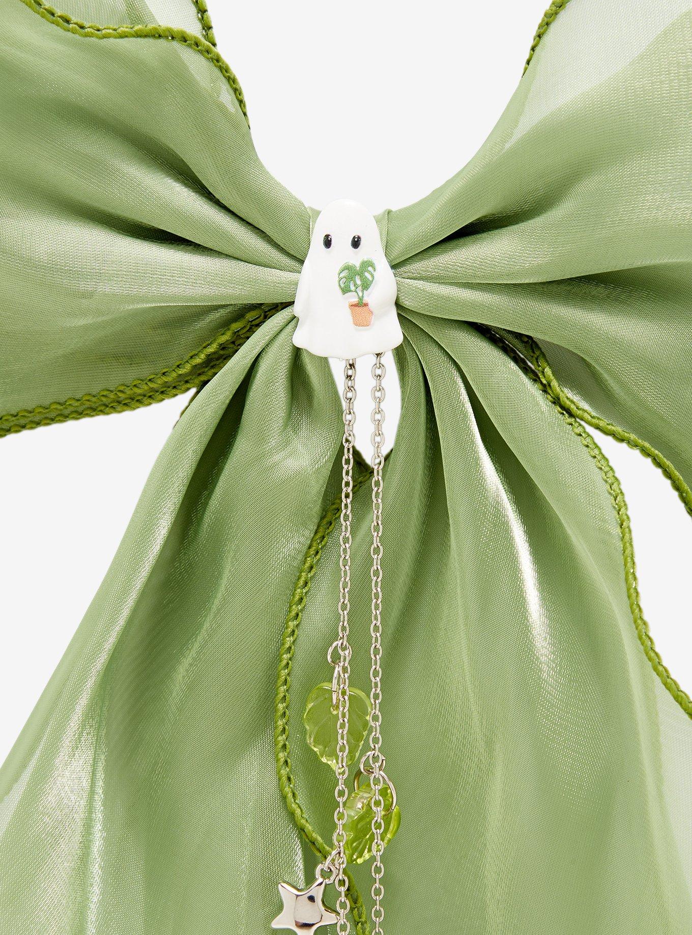 Thorn & Fable Ghost Plant Chain Organza Hair Bow, , alternate - view 3