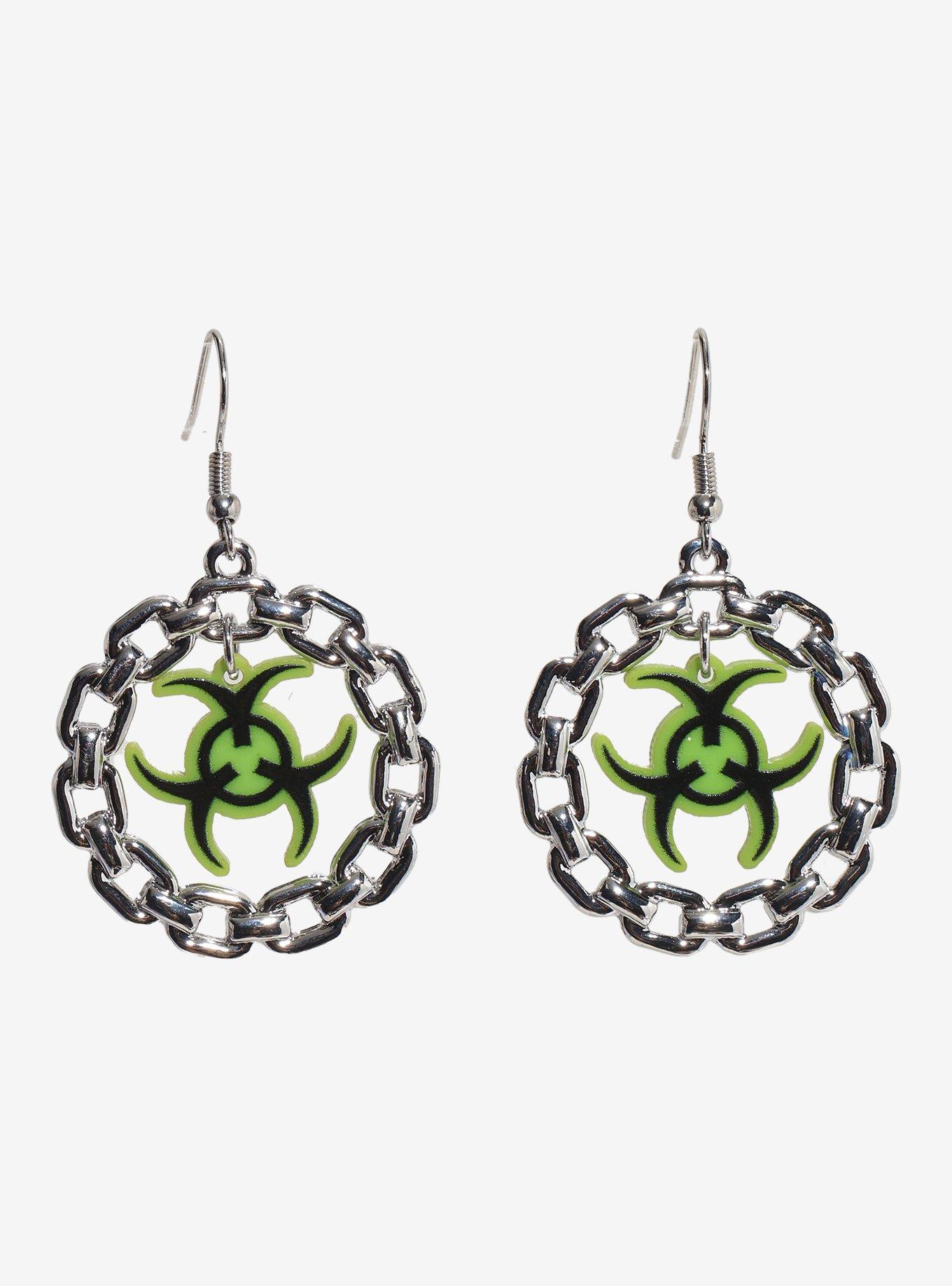 Biohazard Chain Drop Earrings, , hi-res