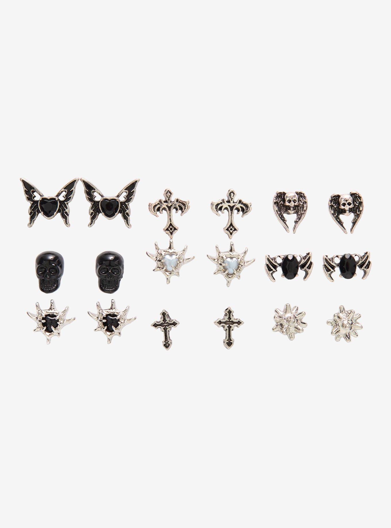 Social Collision Cyber Heart Skull Stud Earring Set, , hi-res