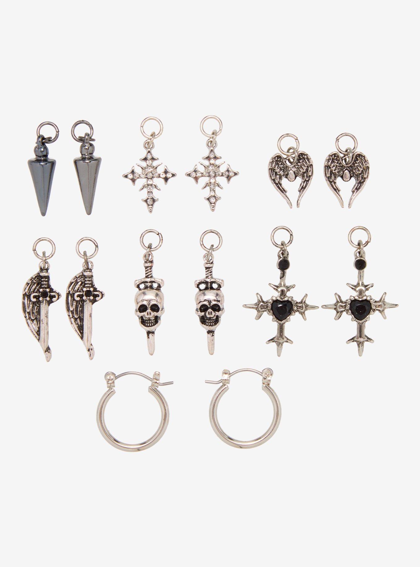 Social Collision Skull Cross Interchangeable Charm Earring Set, , hi-res
