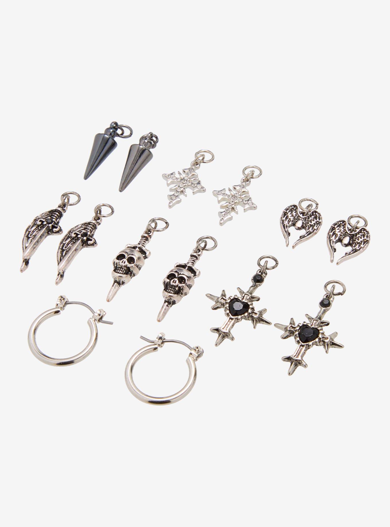 Social Collision Skull Cross Interchangeable Charm Earring Set, , alternate
