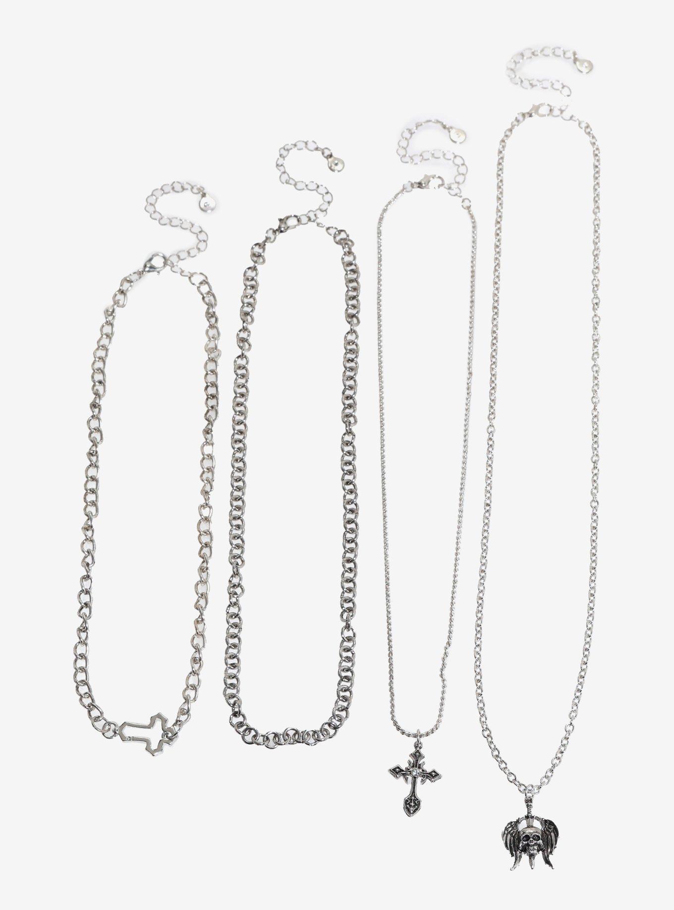 Social Collision Cross Winged Skull Necklace Set, , hi-res