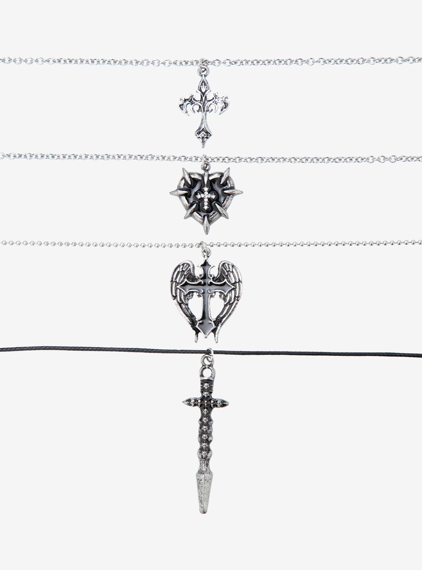 Social Collision Winged Cross Dagger Necklace Set, , alternate