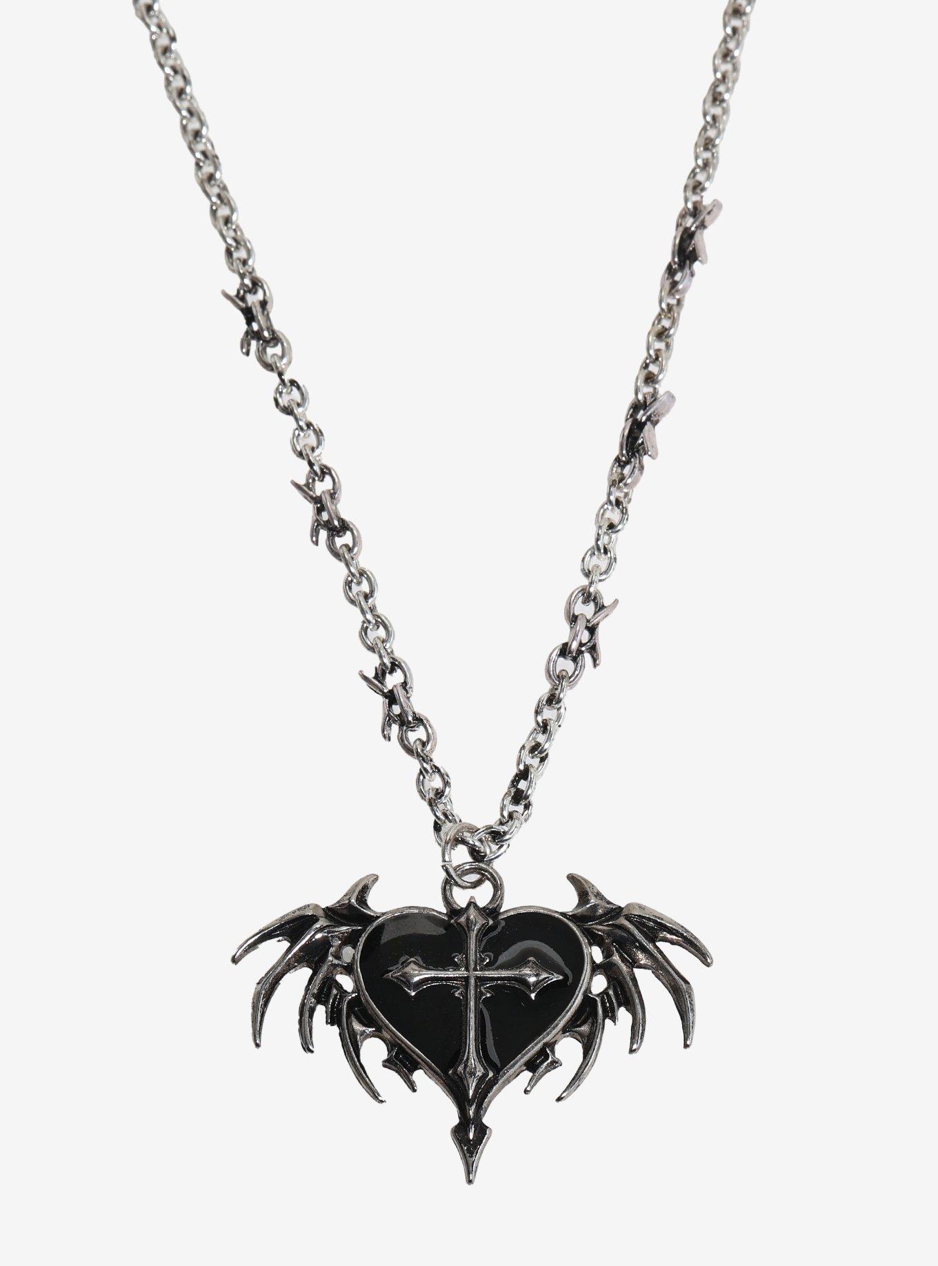Social Collision Heart Batwing Cross Pendant Necklace, , alternate