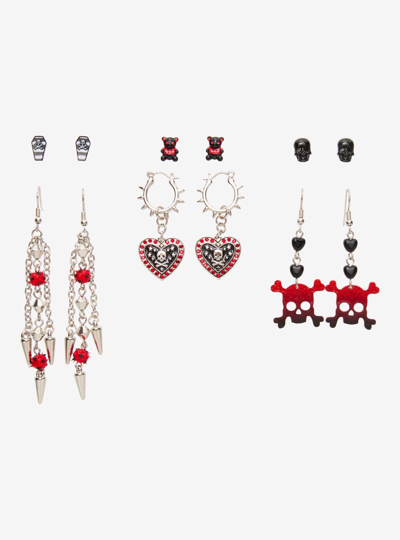 Red Skull Spikes Earring Set, , hi-res