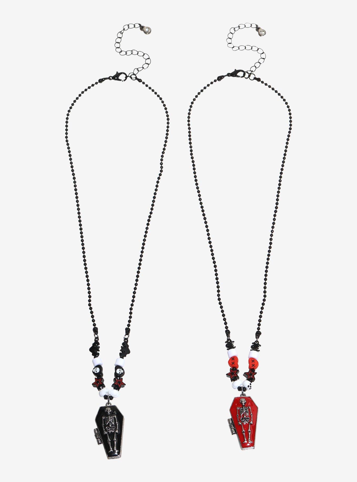 Skeleton Coffin Bead Best Friend Locket Necklace Set, , hi-res