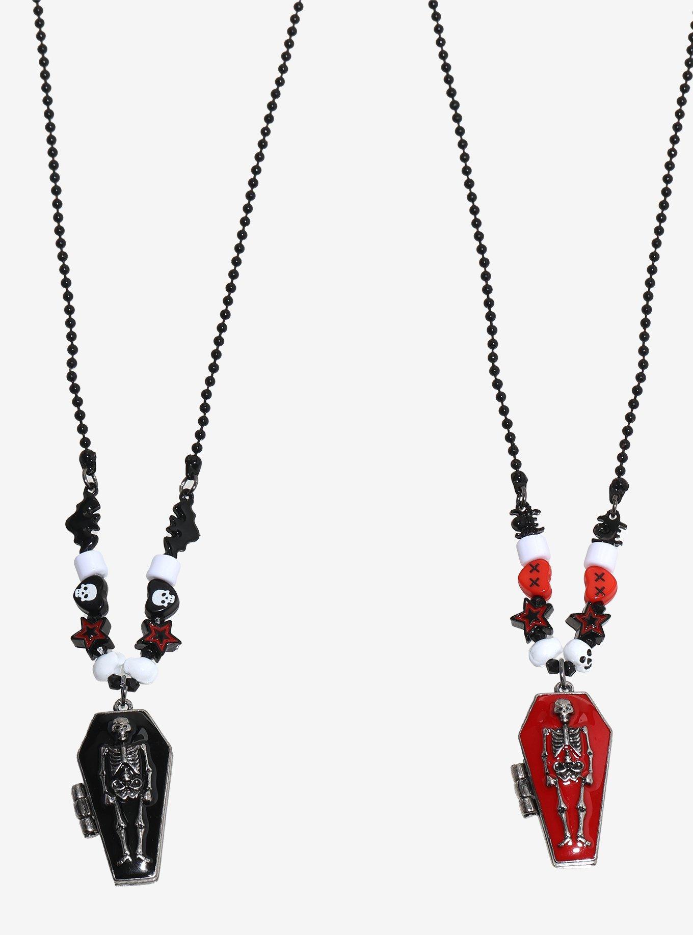 Skeleton Coffin Bead Best Friend Locket Necklace Set, , alternate
