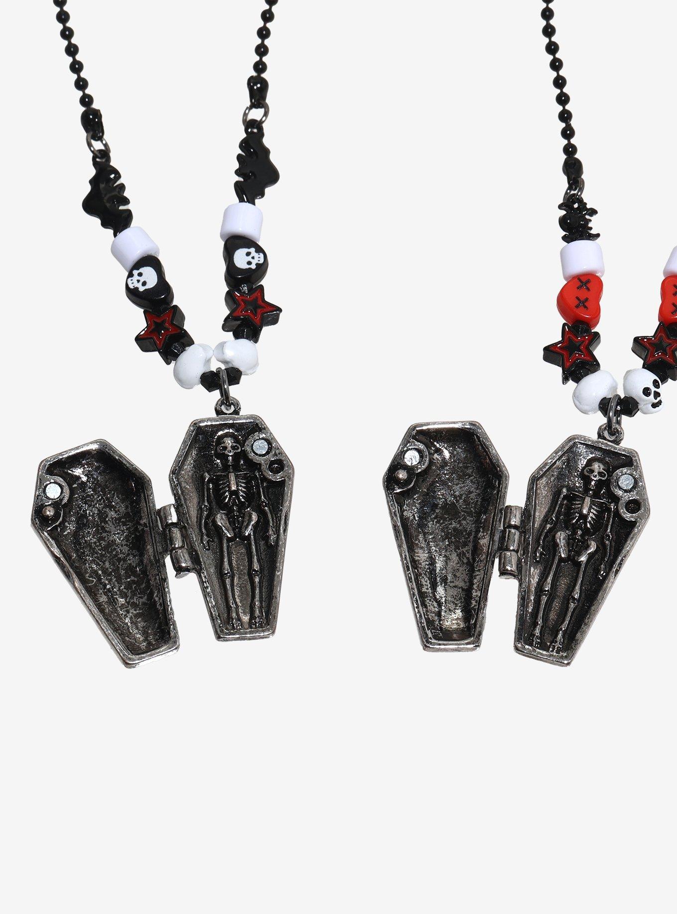 Skeleton Coffin Bead Best Friend Locket Necklace Set, , alternate