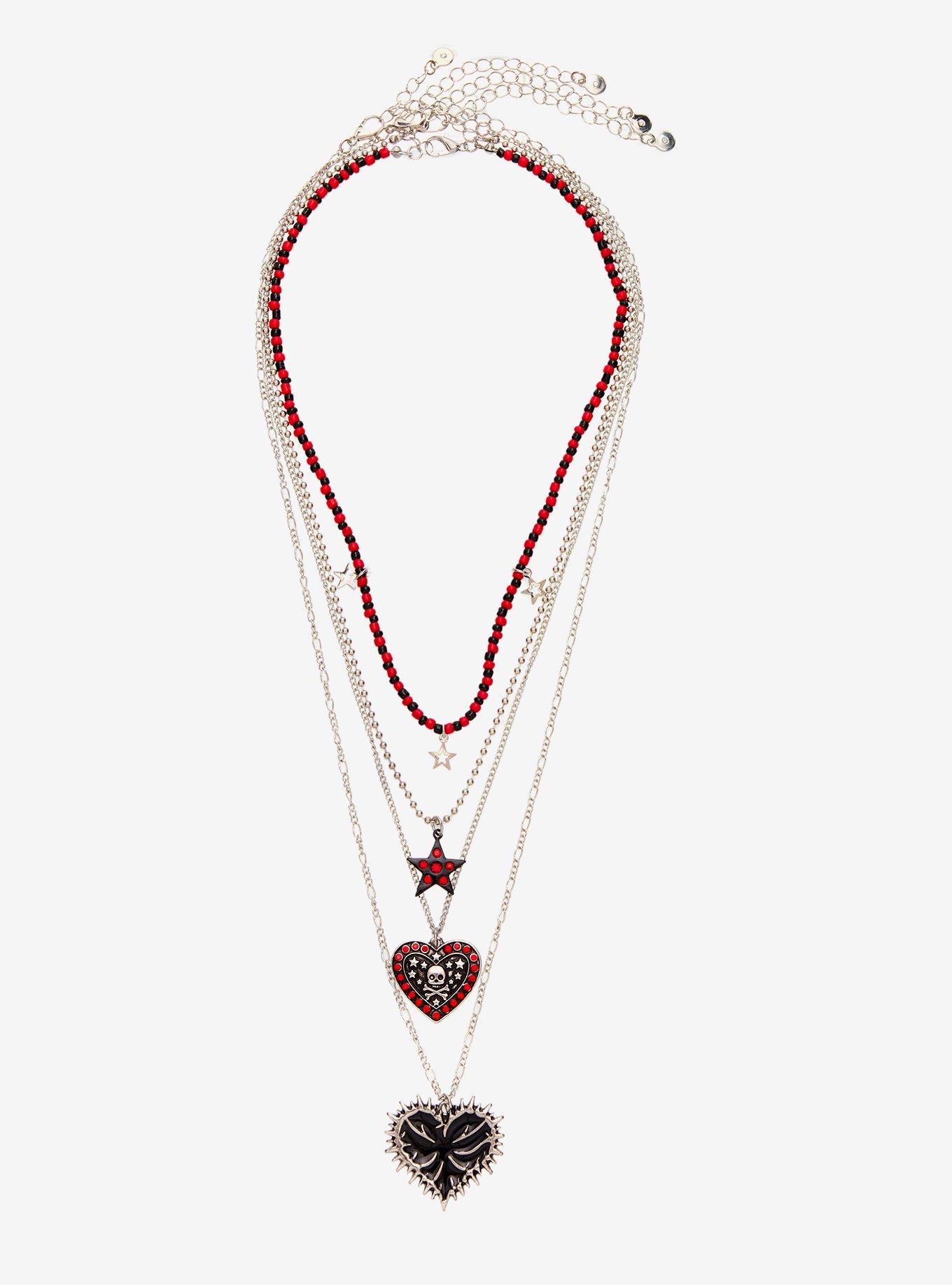 Emo Heart Skull Necklace Set, , hi-res