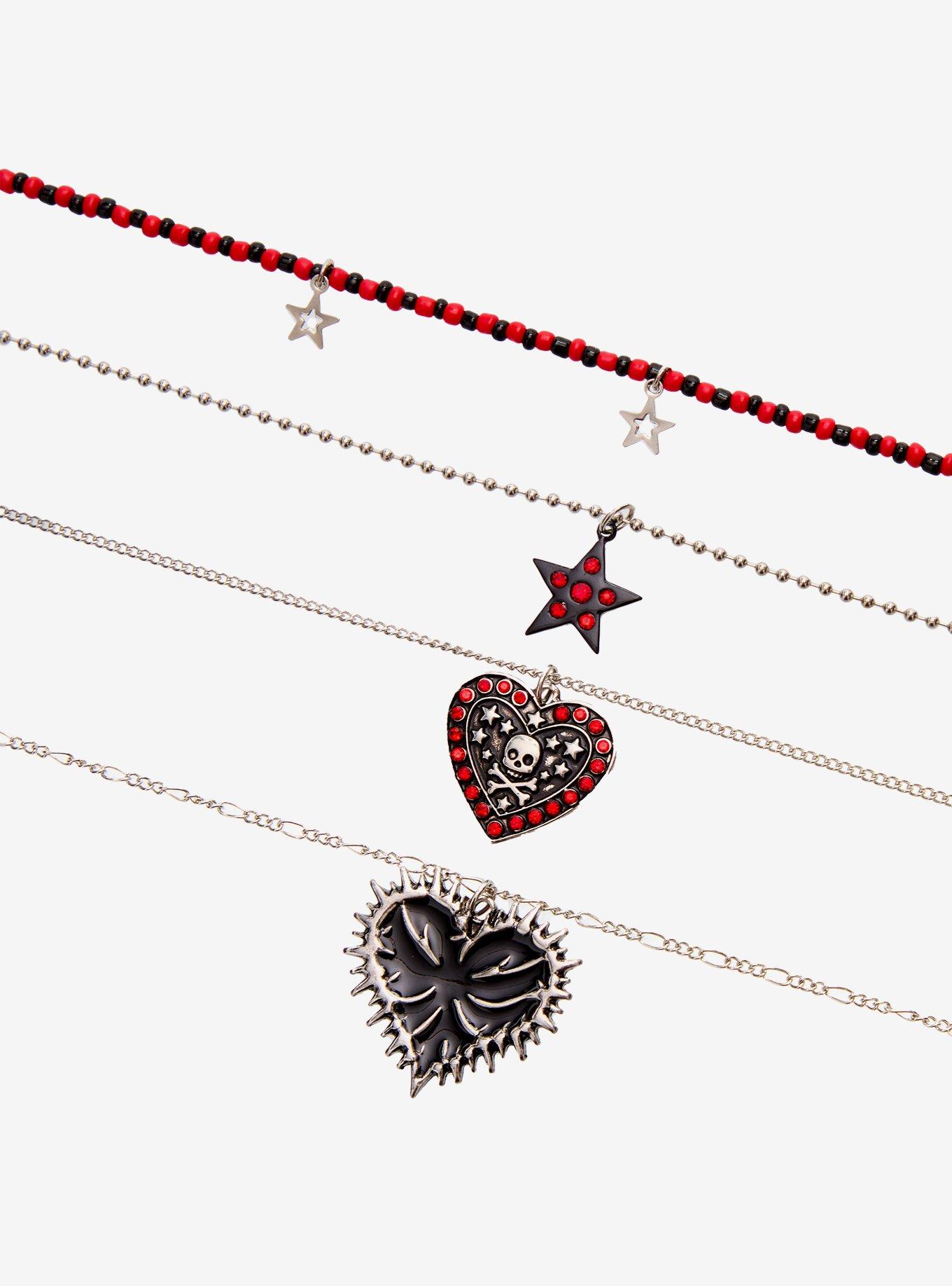 Emo Heart Skull Necklace Set, , alternate