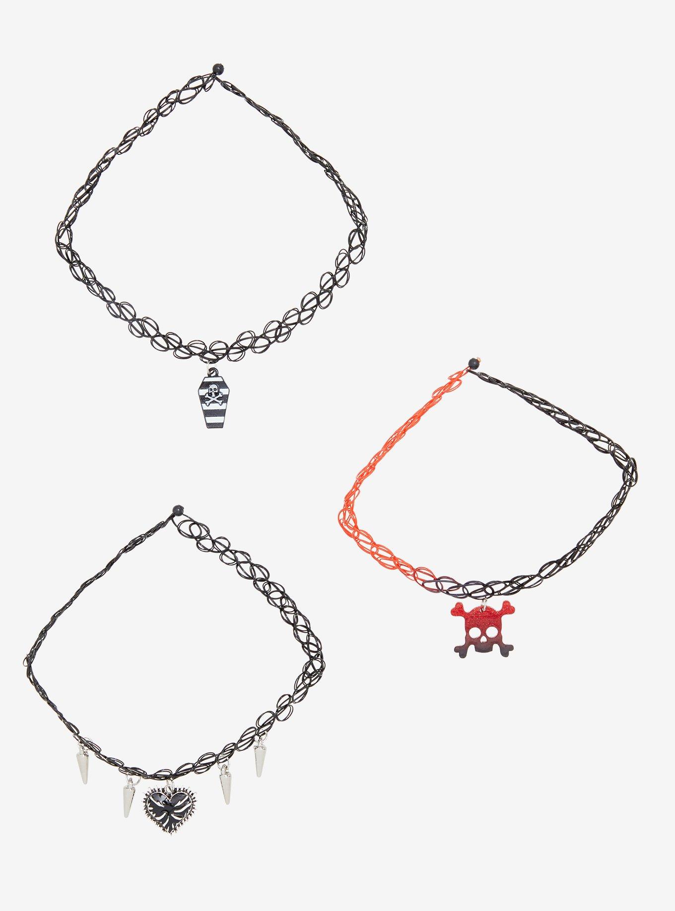 Ombr&eacute; Skull Coffin Heart Tattoo Choker Set, , hi-res