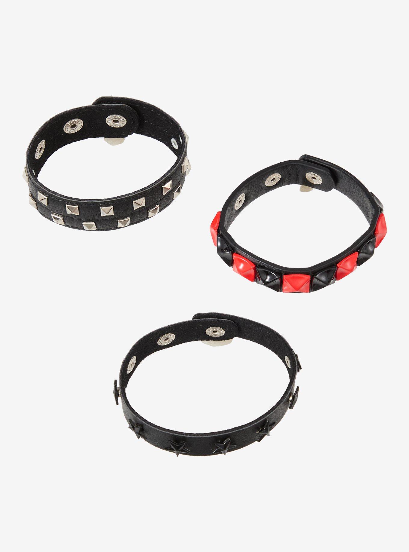 Pyramid Studs & Stars Faux Leather Bracelet Set, , hi-res