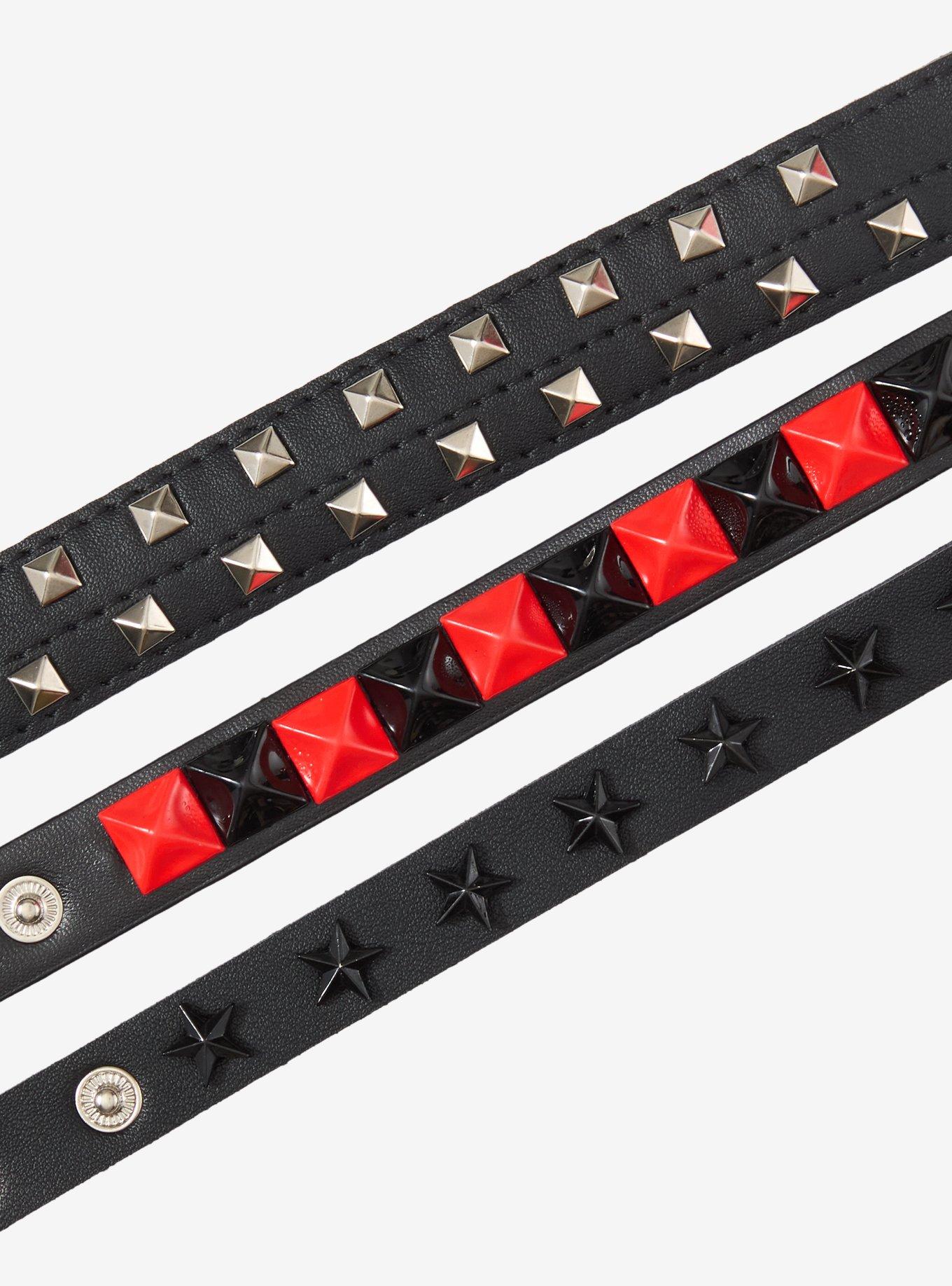 Pyramid Studs & Stars Faux Leather Bracelet Set, , alternate