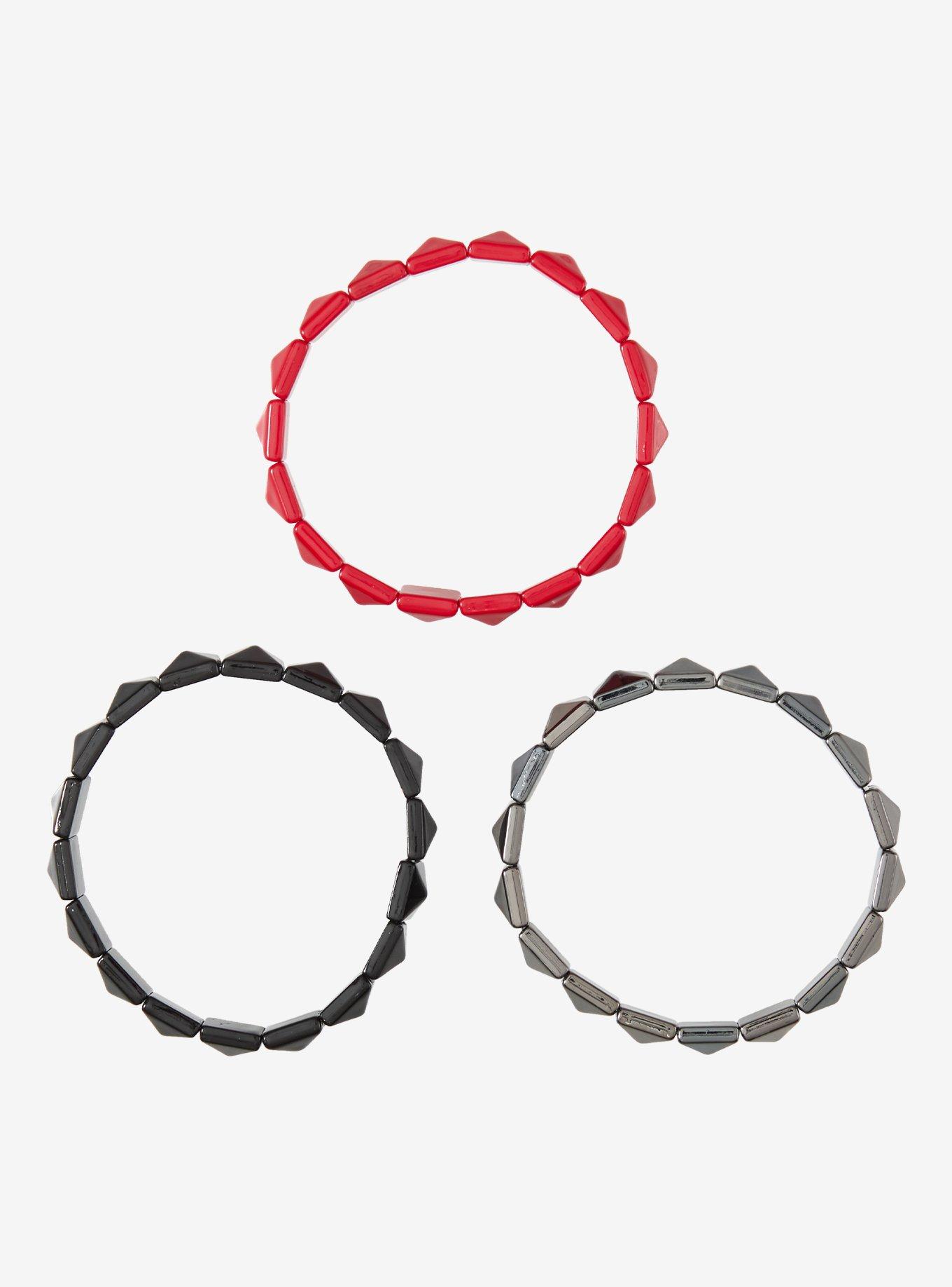 Black Red & Silver Pyramid Stud Bracelet Set, , hi-res