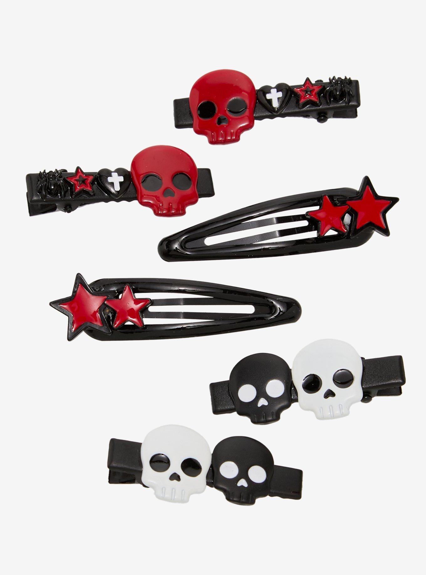 Emo Skull Star Hair Clip Set, , hi-res
