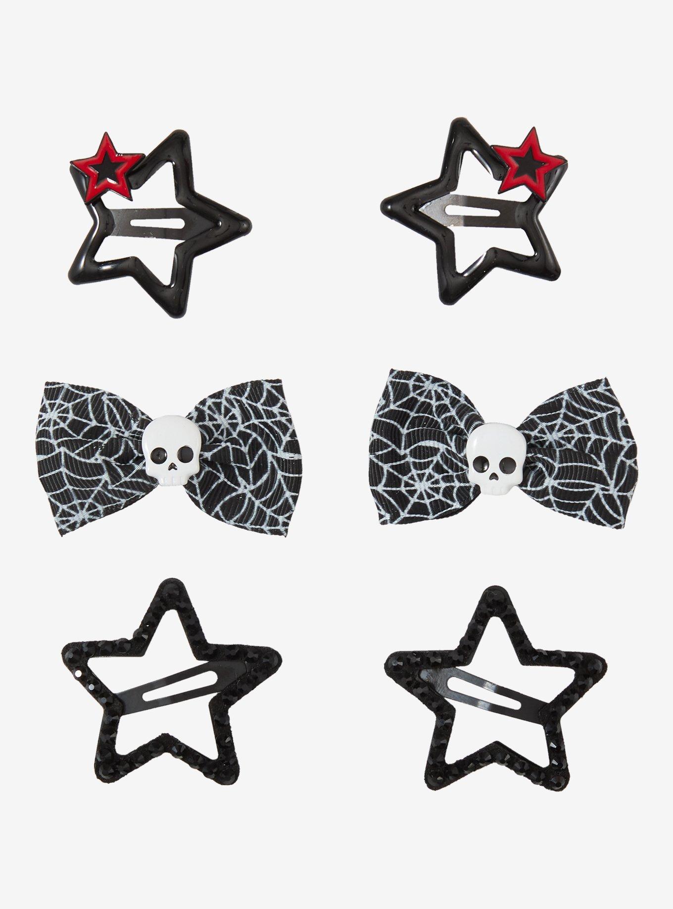 Star Skull Bow Hair Clip Set, , hi-res