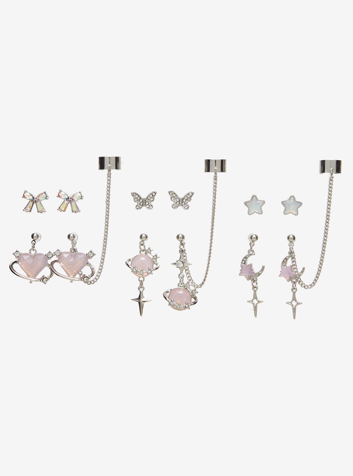 Sweet Society Heart Star Pink Gem Cuff Earring Set, , hi-res