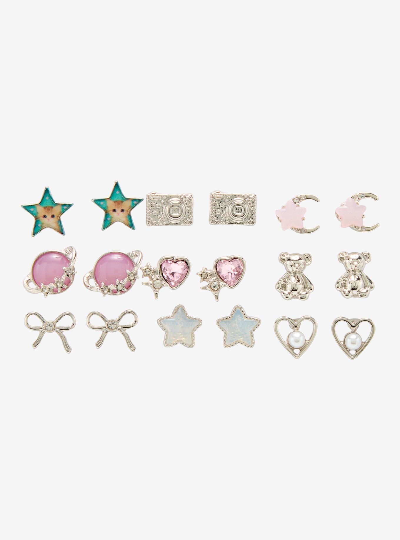 Sweet Society Cat Star Pink Heart Stud Earring Set, , hi-res