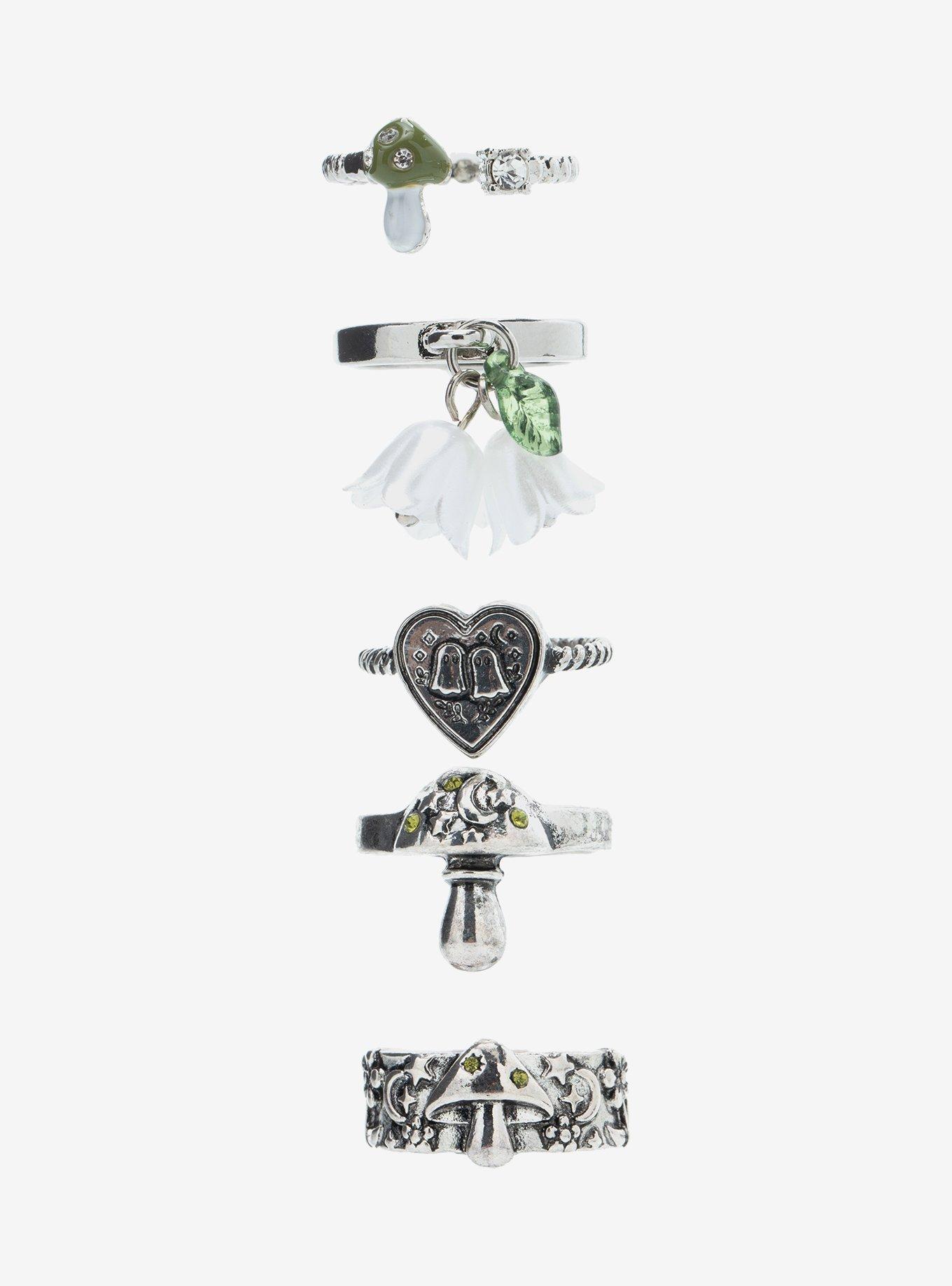 Thorn & Fable Mushroom Ghost Flower Ring Set, , hi-res