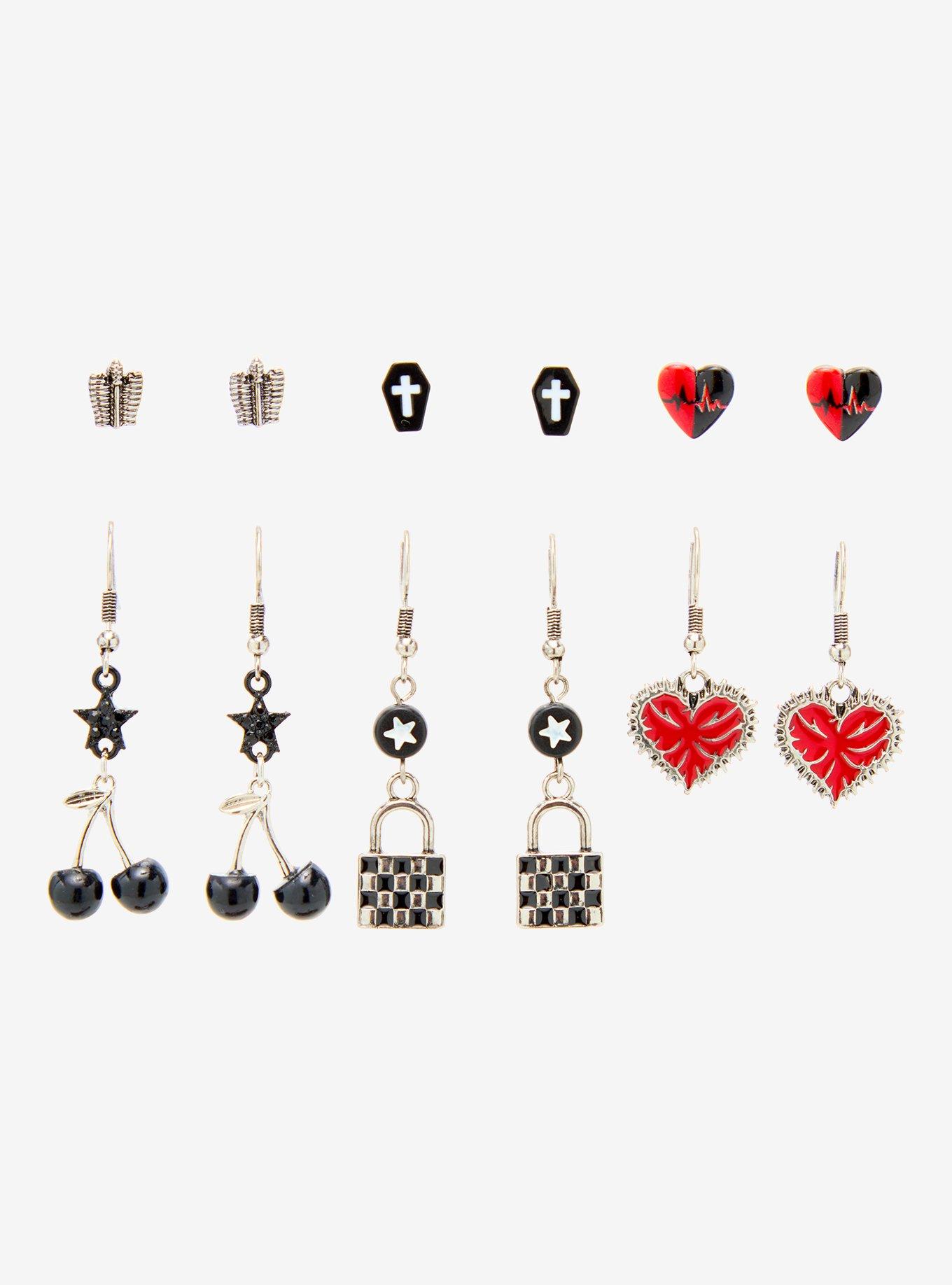 Punk Cherry Heart Earring Set, , hi-res