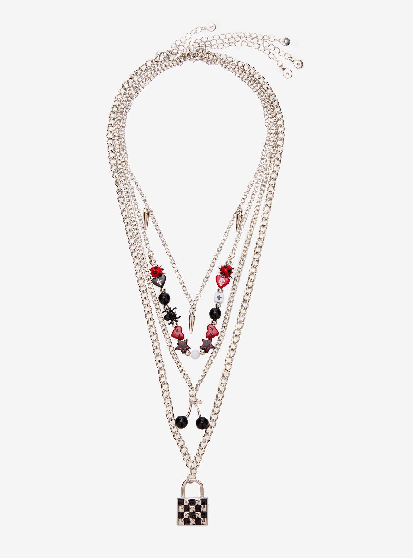 Emo Cherry Padlock Necklace Set, , hi-res