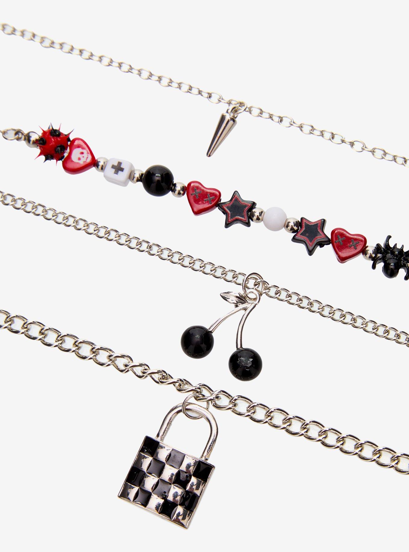 Emo Cherry Padlock Necklace Set, , alternate