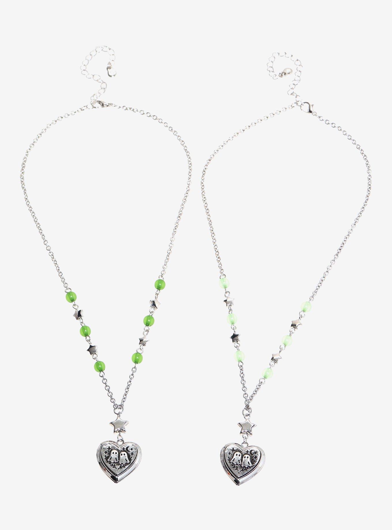 Thorn & Fable Ghost Heart Locket Best Friend Necklace Set, , hi-res