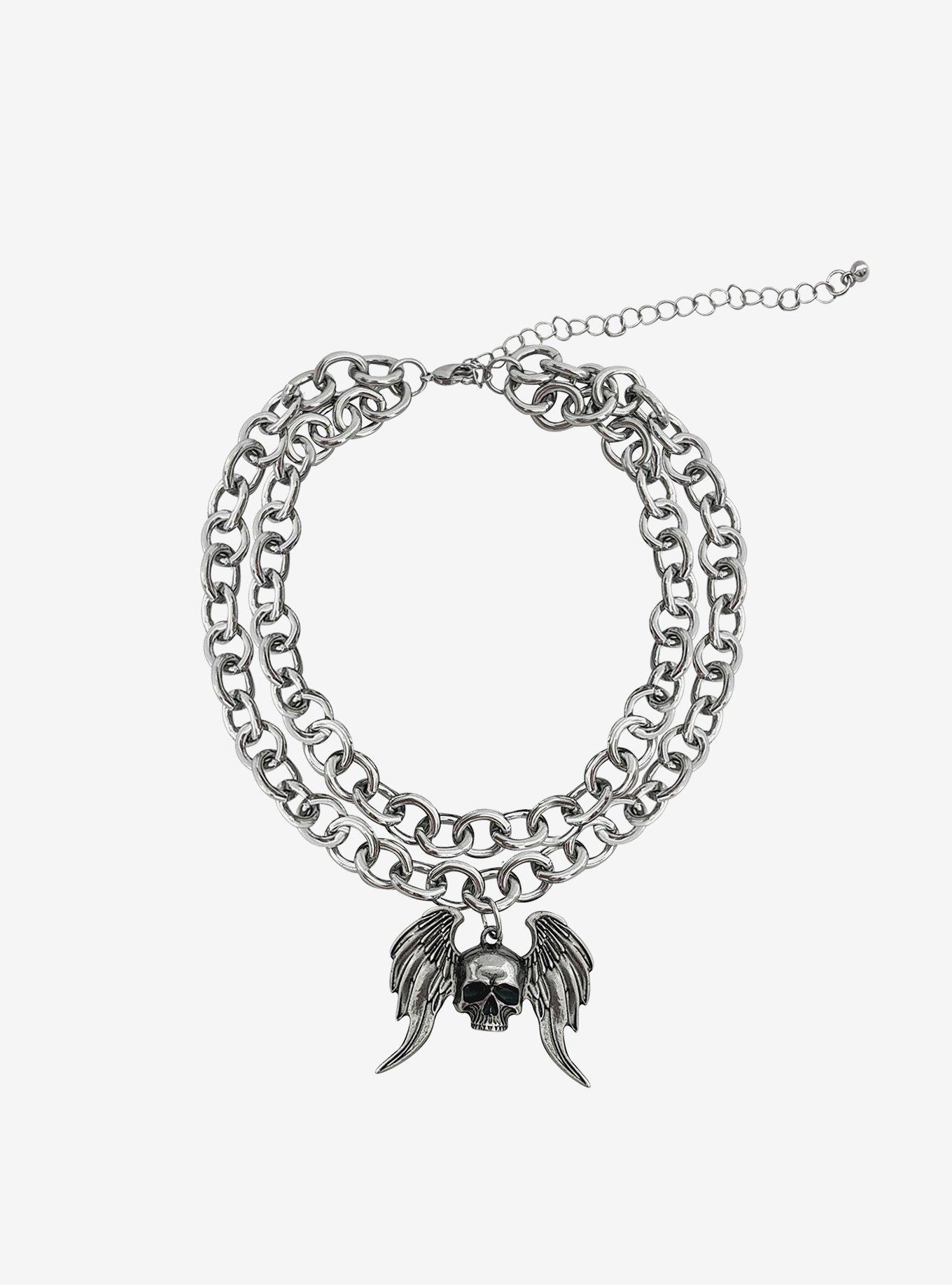 Social Collision Winged Skull Chain Choker, , hi-res