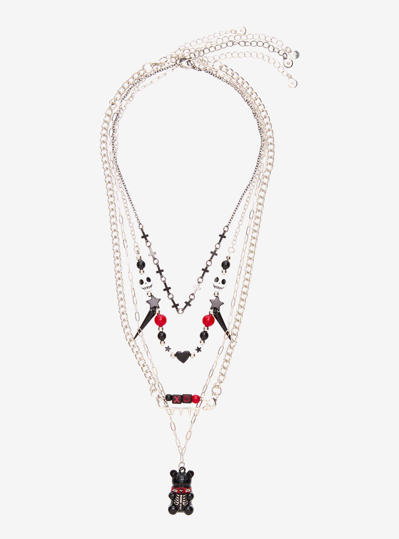 Emo Bear Skull Spike Necklace Set, , hi-res