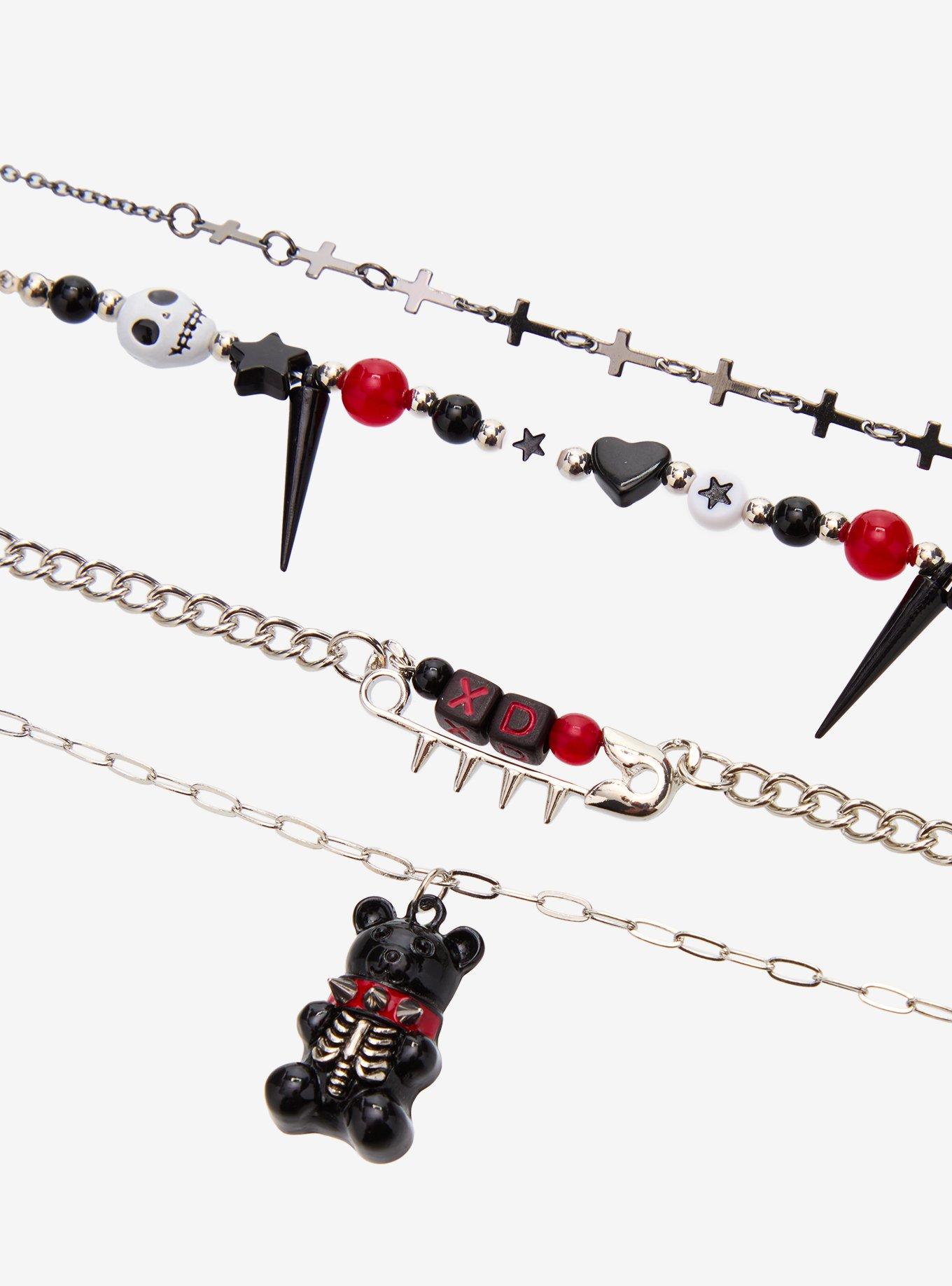 Emo Bear Skull Spike Necklace Set, , alternate