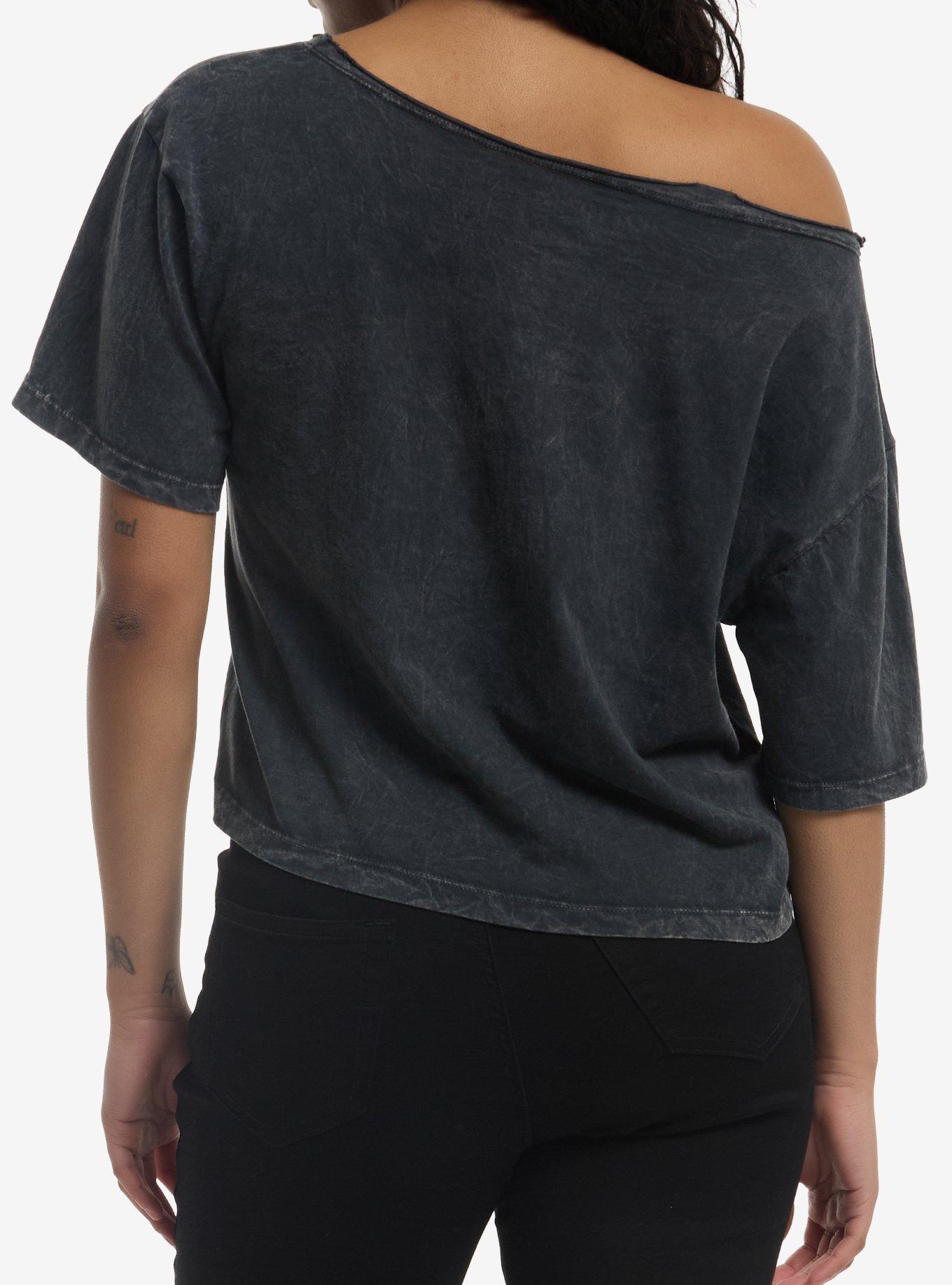 Four Leaf Clover Rib Cage Girls Off-Shoulder T-Shirt, GREEN, alternate