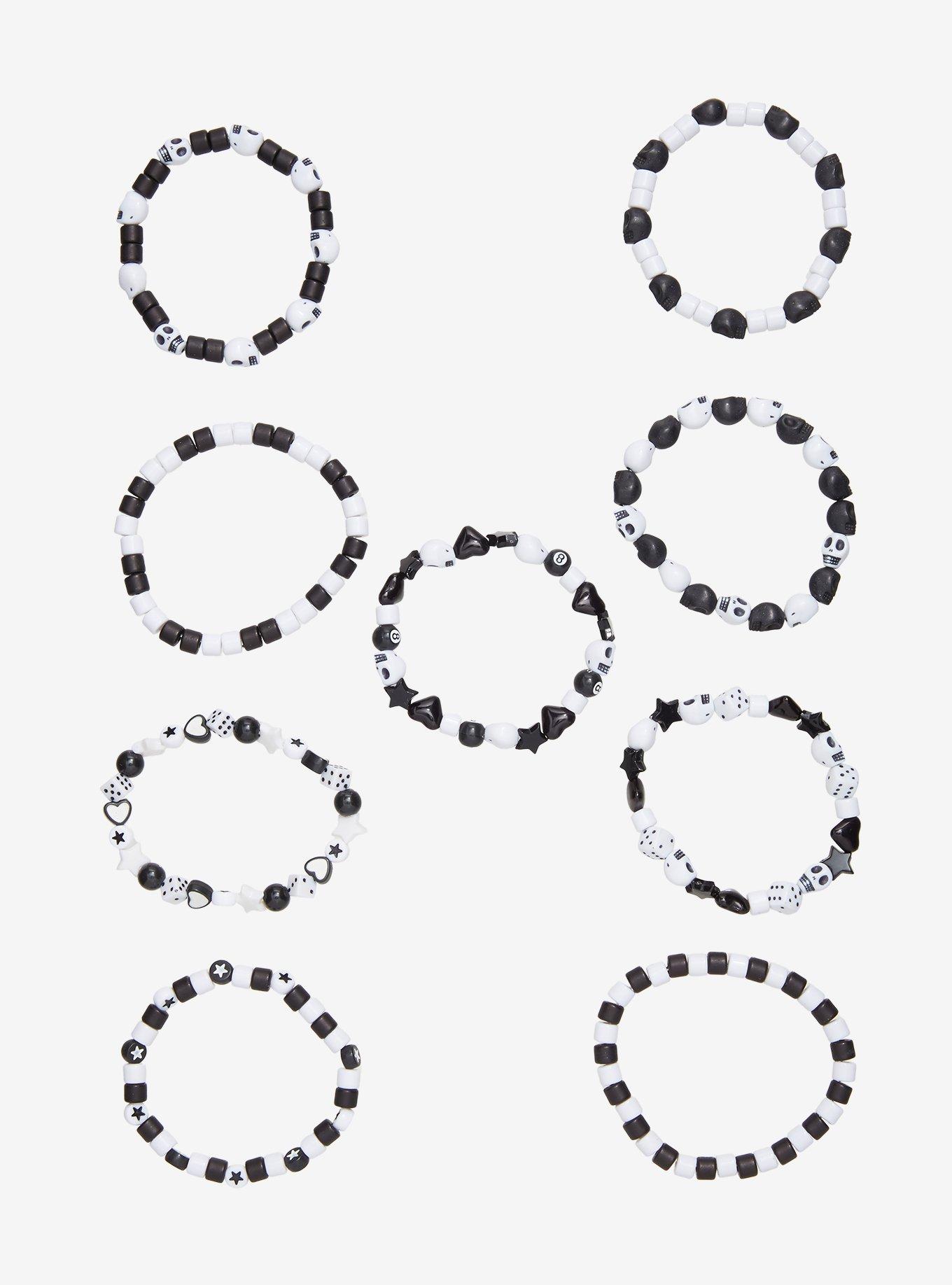 Black & White Skull Emo Bead Bracelet Set, , hi-res
