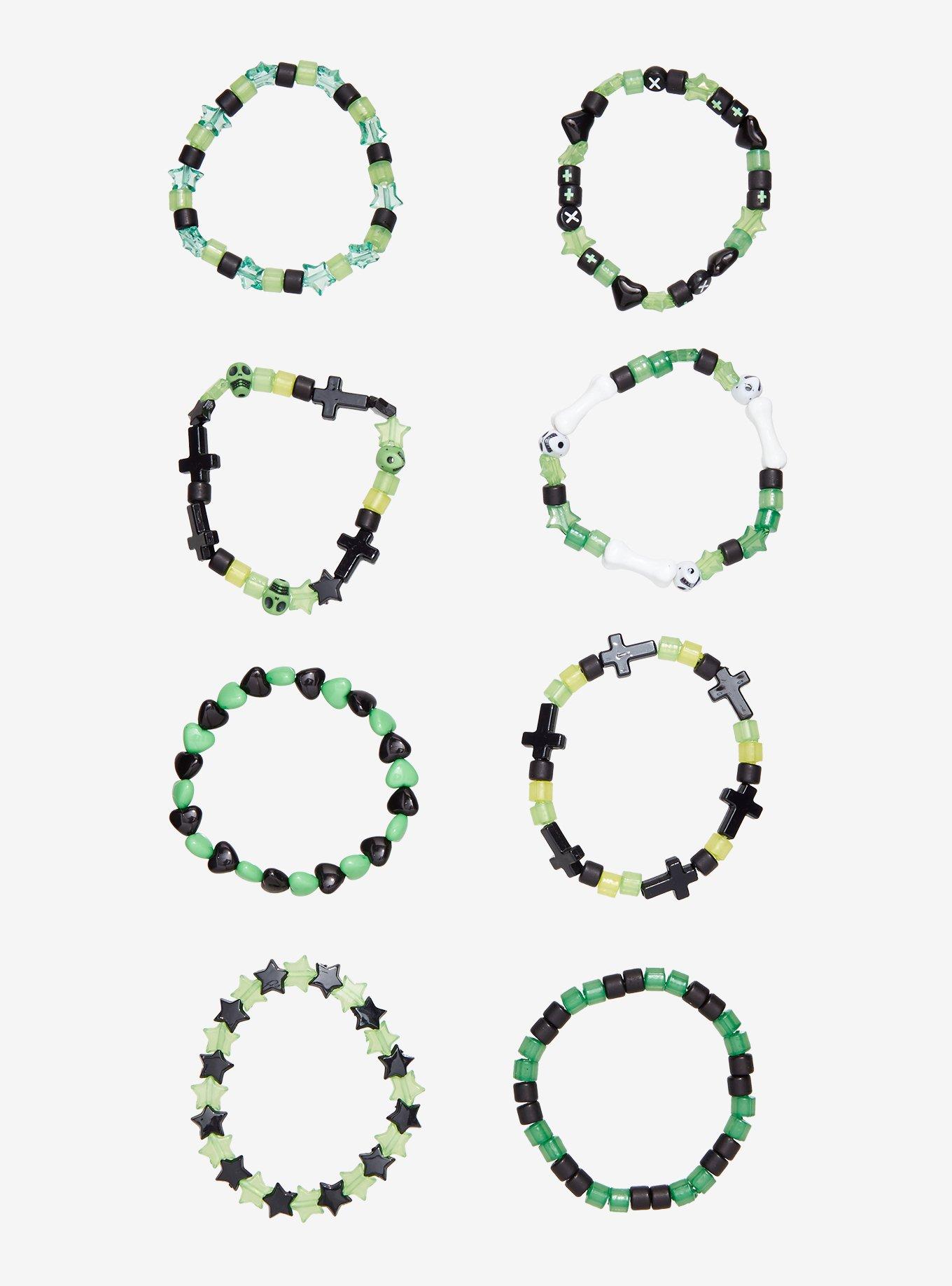 Green & Black Bead Bracelet Set, , hi-res