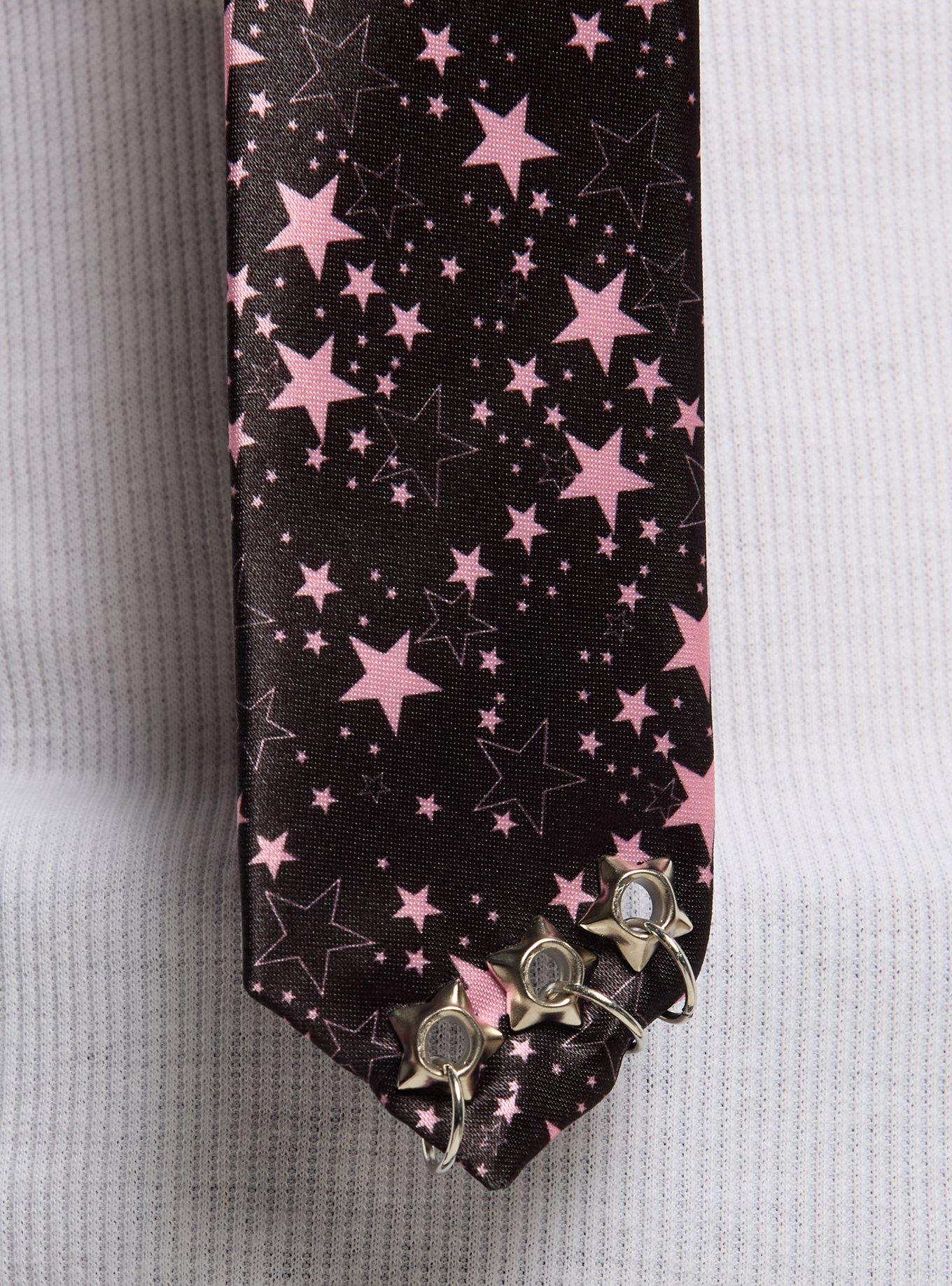 Pink & Black Star Grommet Skinny Tie, , hi-res