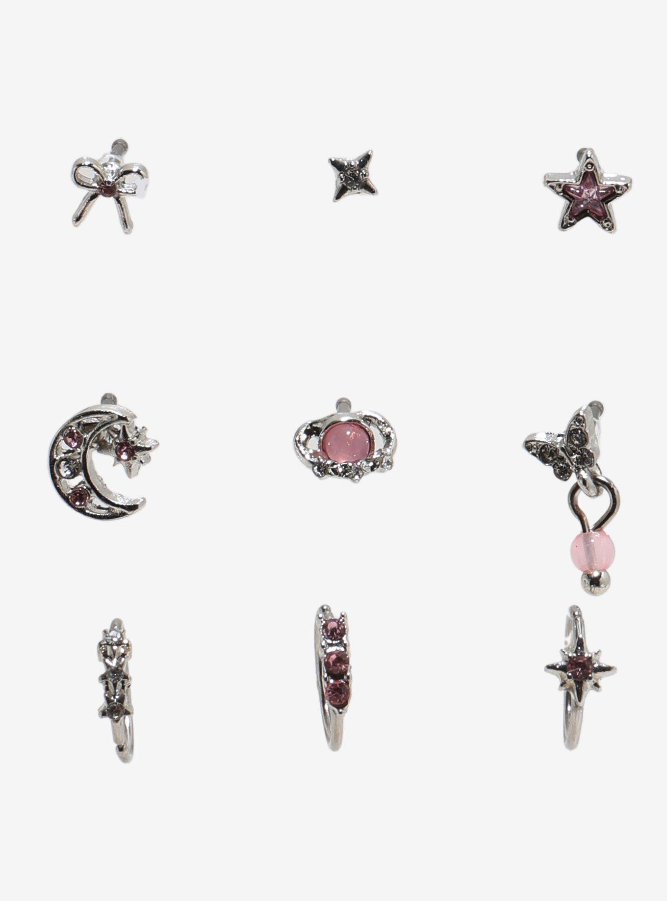 20G Steel Pink Celestial Nose Stud & Hoop Set, , hi-res