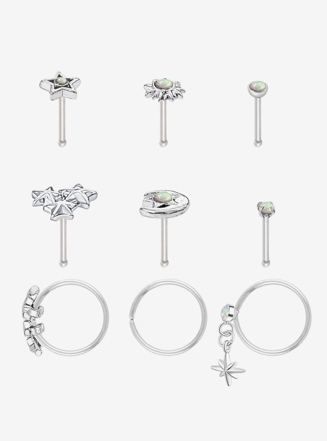 Steel Opal Celestial Nose Stud & Hoop 9 Pack, , hi-res