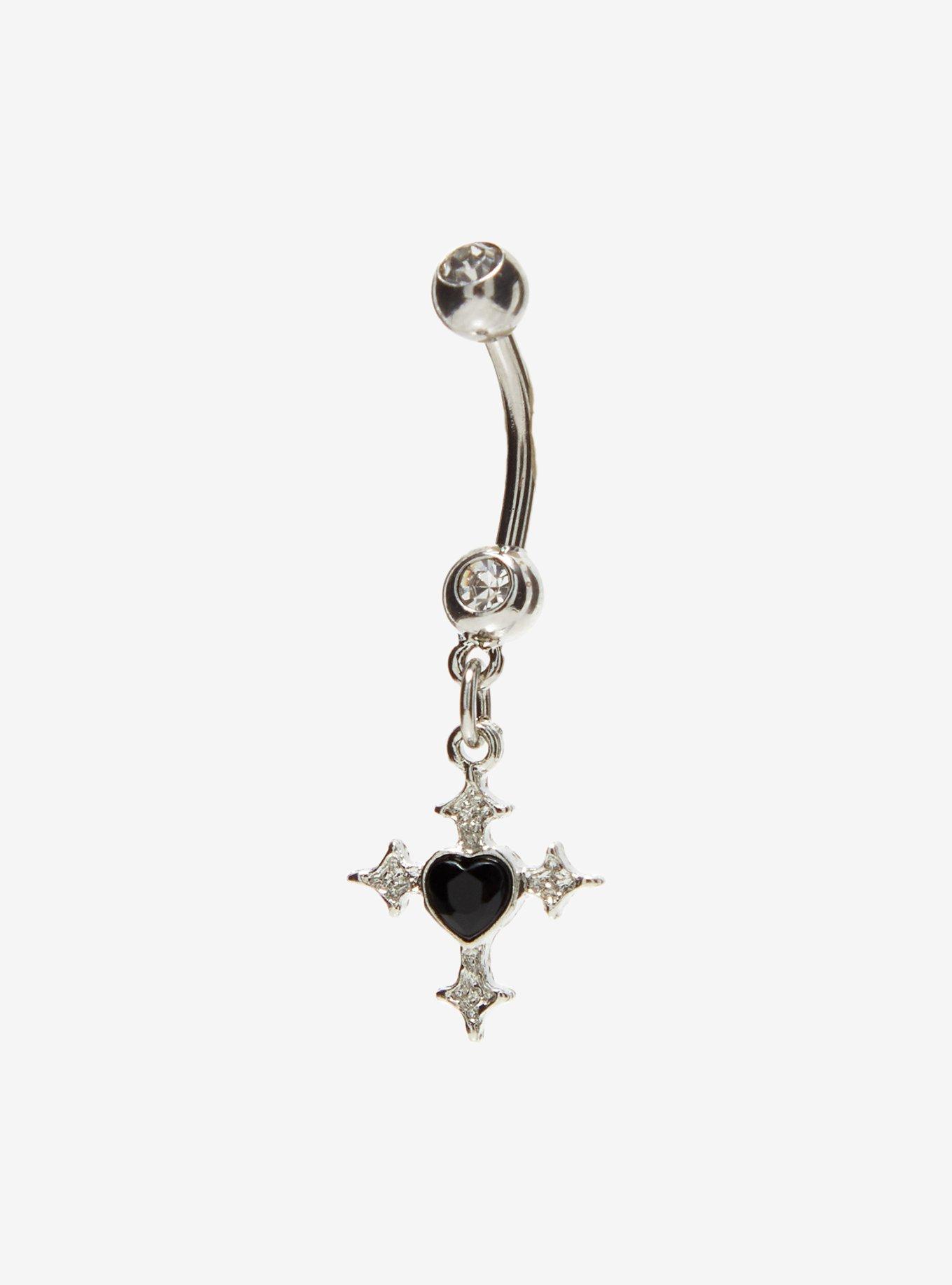 14G Steel Cross Heart Navel Barbell, , alternate