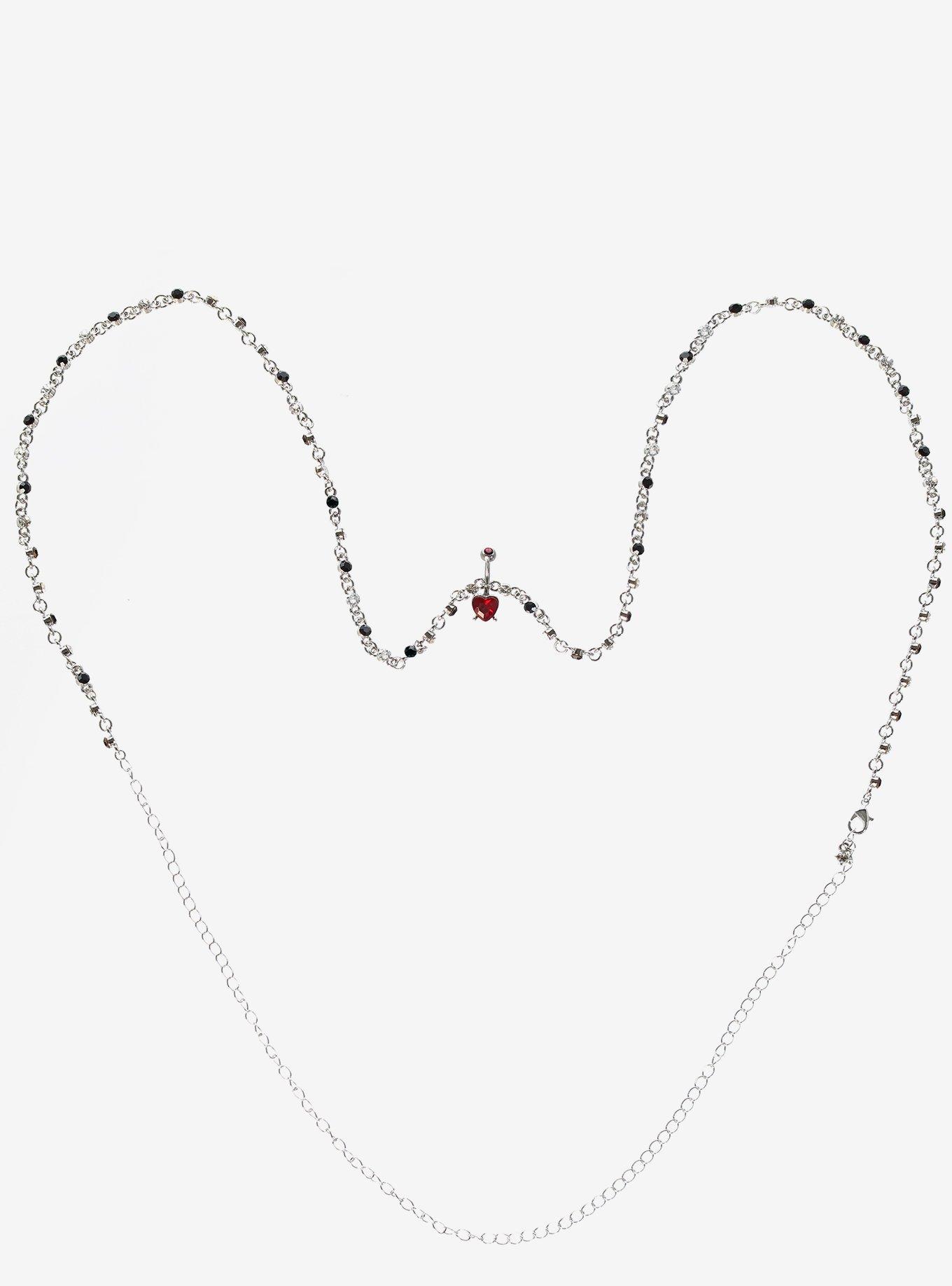 Steel Bling Heart Navel Barbell & Belly Chain, , hi-res