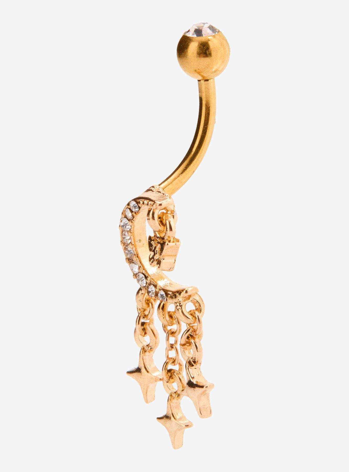 14G Steel Gold Celestial Navel Barbell, , alternate