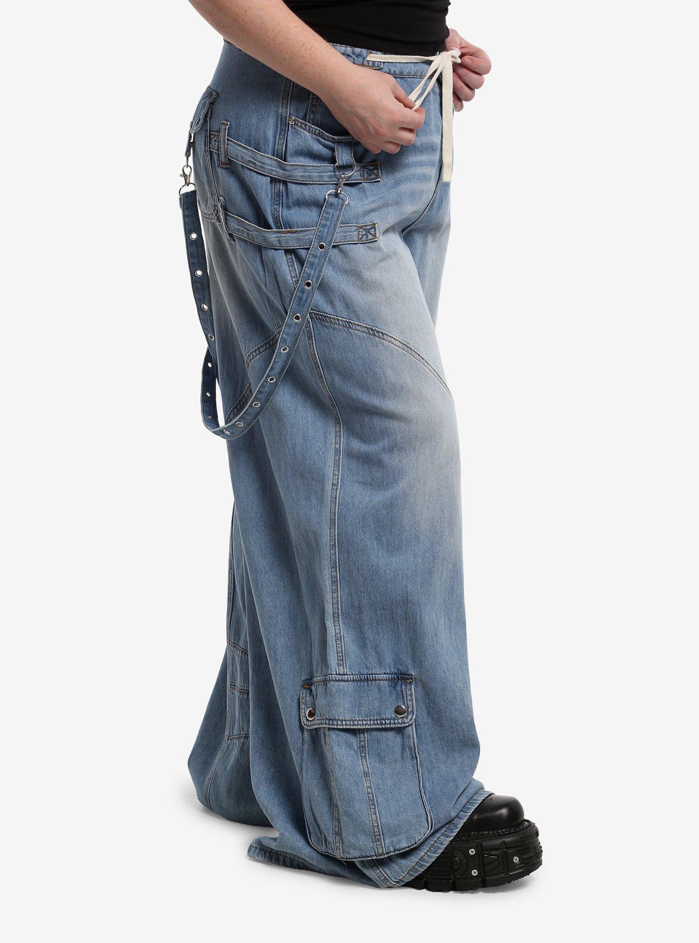 Social Collision Strappy Suspender Wide Leg Cargo Jeans Plus Size, MULTI, alternate - view 3